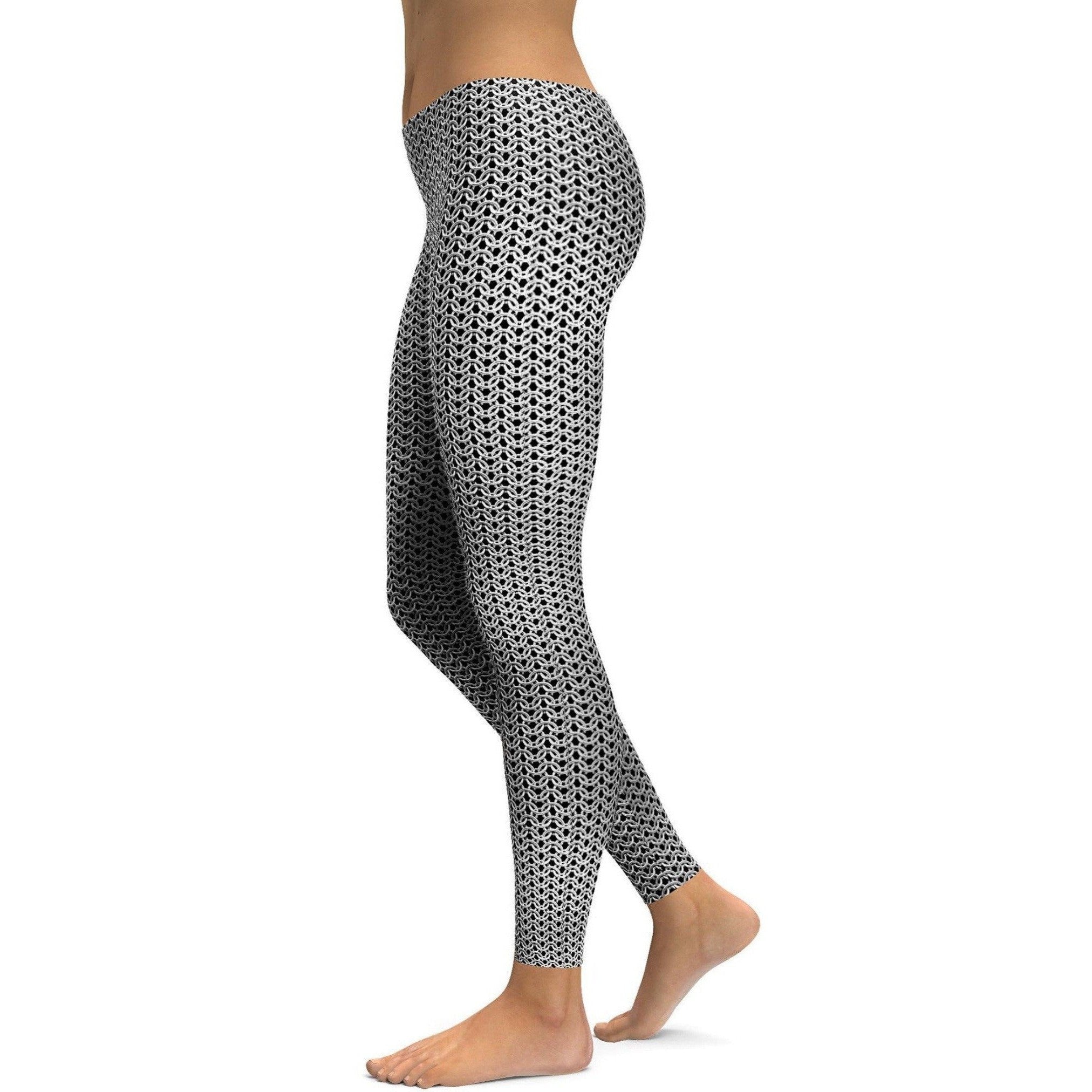 Womens Workout Yoga Knight's Chain Mail Leggings Grey/Black | Gearbunch.com