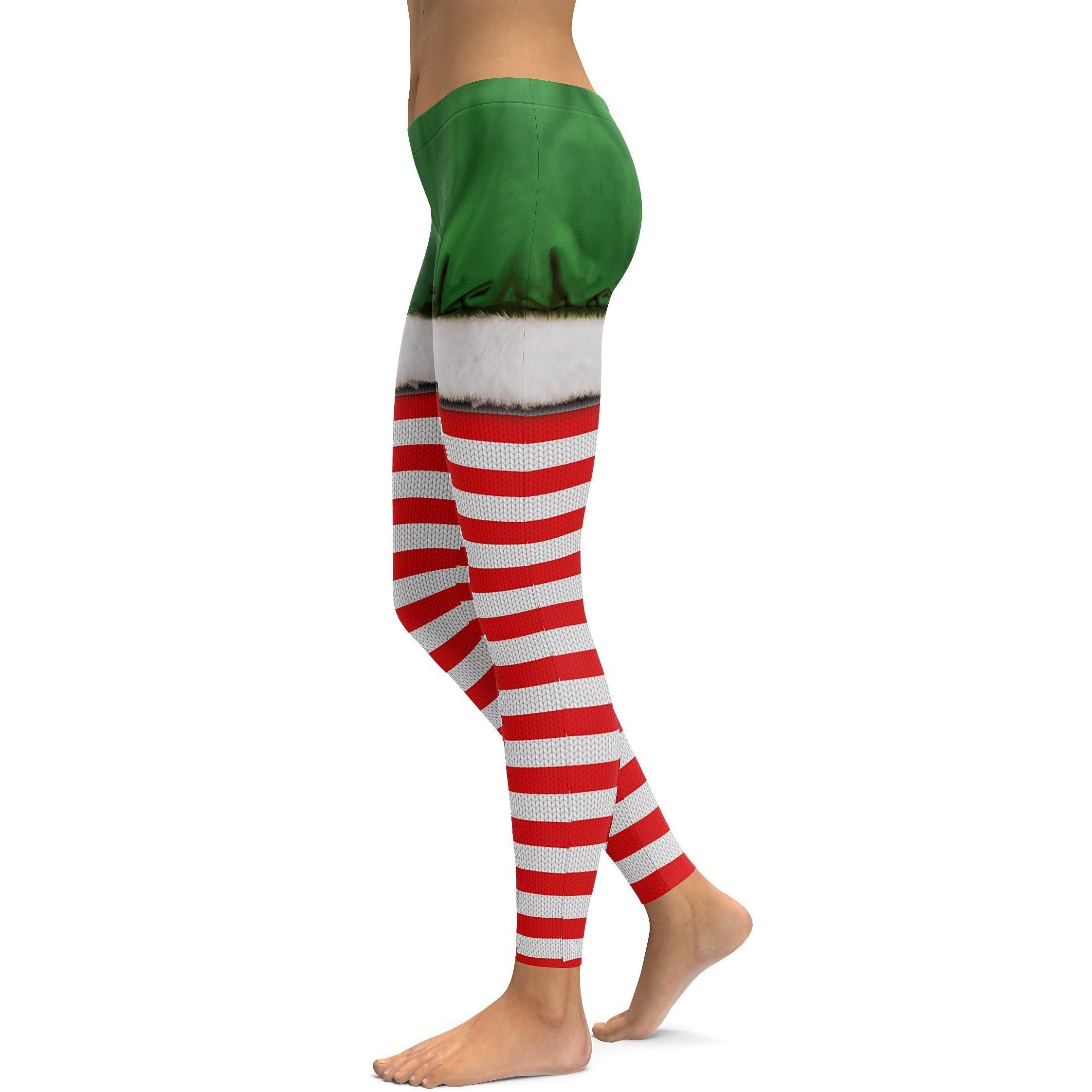 Christmas Candy Cane & Shorts Leggings - GearBunch Leggings / Yoga Pants