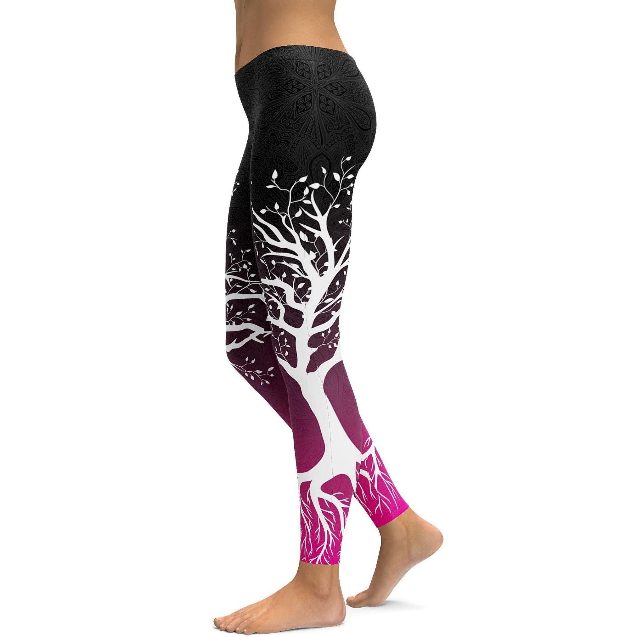 Black to Pink Tree of Life Leggings - GearBunch