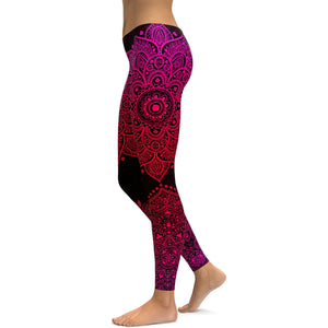 Womens Workout Yoga Pink Mandala Leggings Leggings Pink/Black | Gearbunch.com