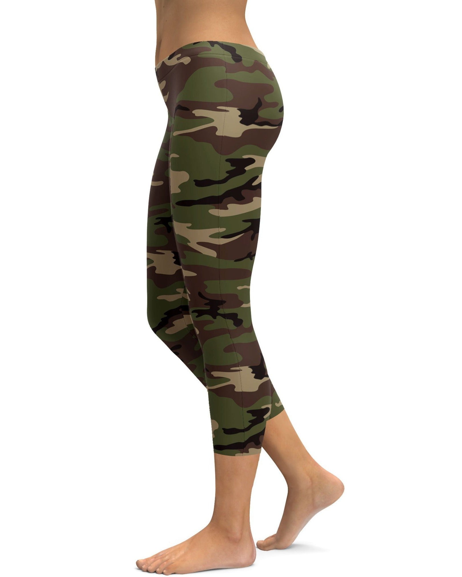Womens Fashion Army Style Camo Capris Green/Brown
