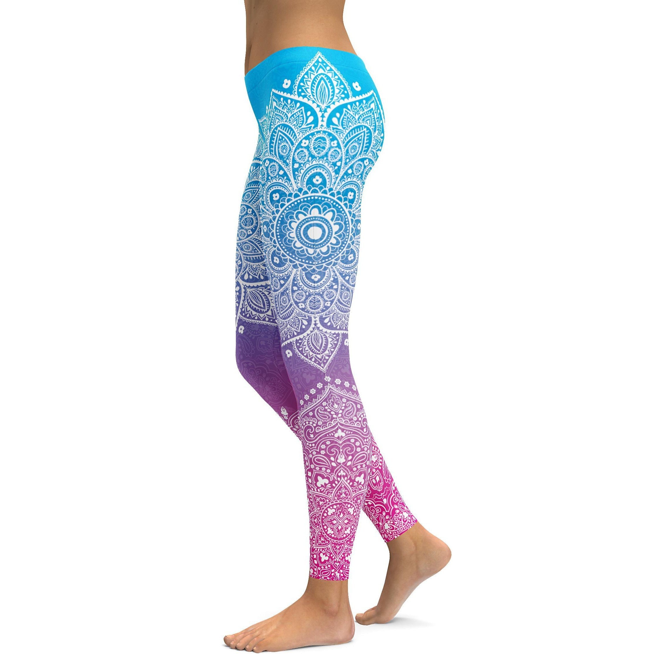 Womens Workout Yoga Blue to Pink Mandala Leggings