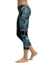 Blue Ornamental Skull Capris - GearBunch Leggings / Yoga Pants