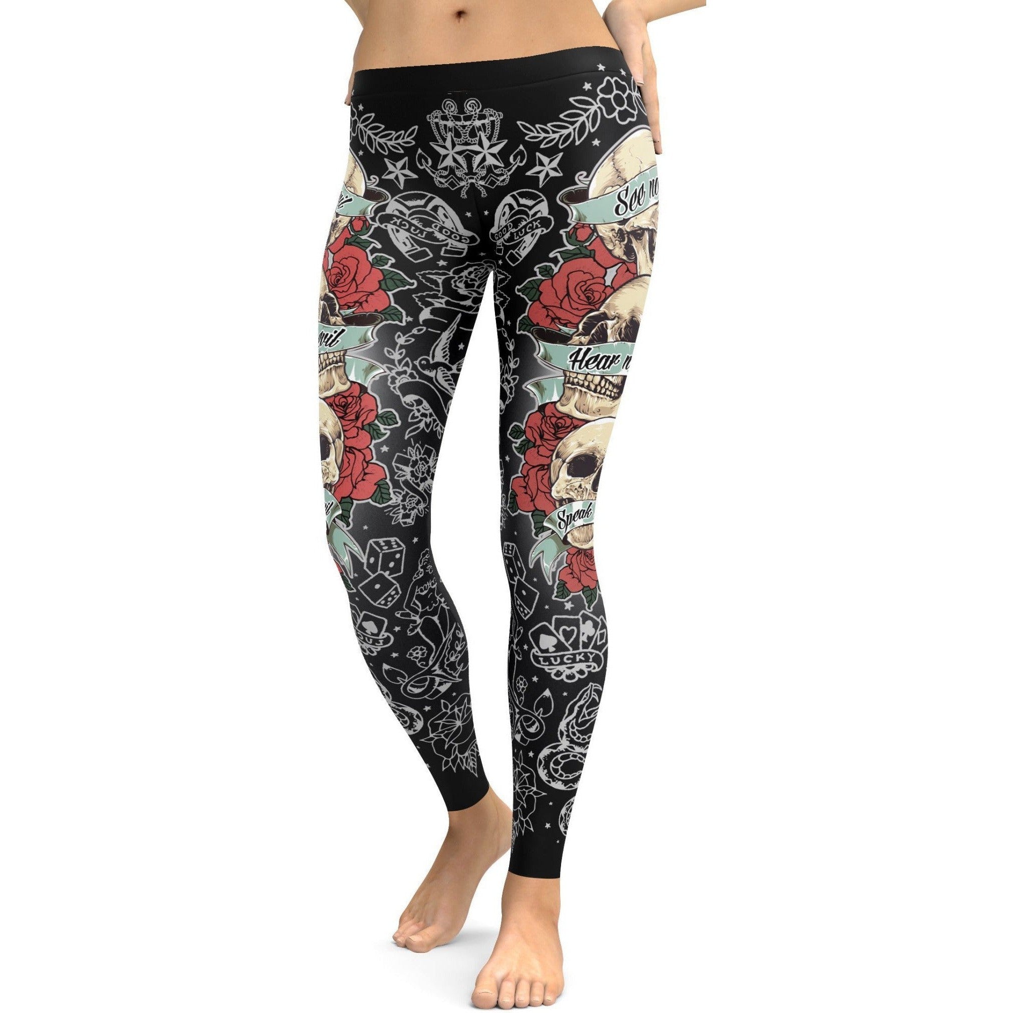 See no evil, Hear no evil, Speak no evil Black Leggings - GearBunch Leggings