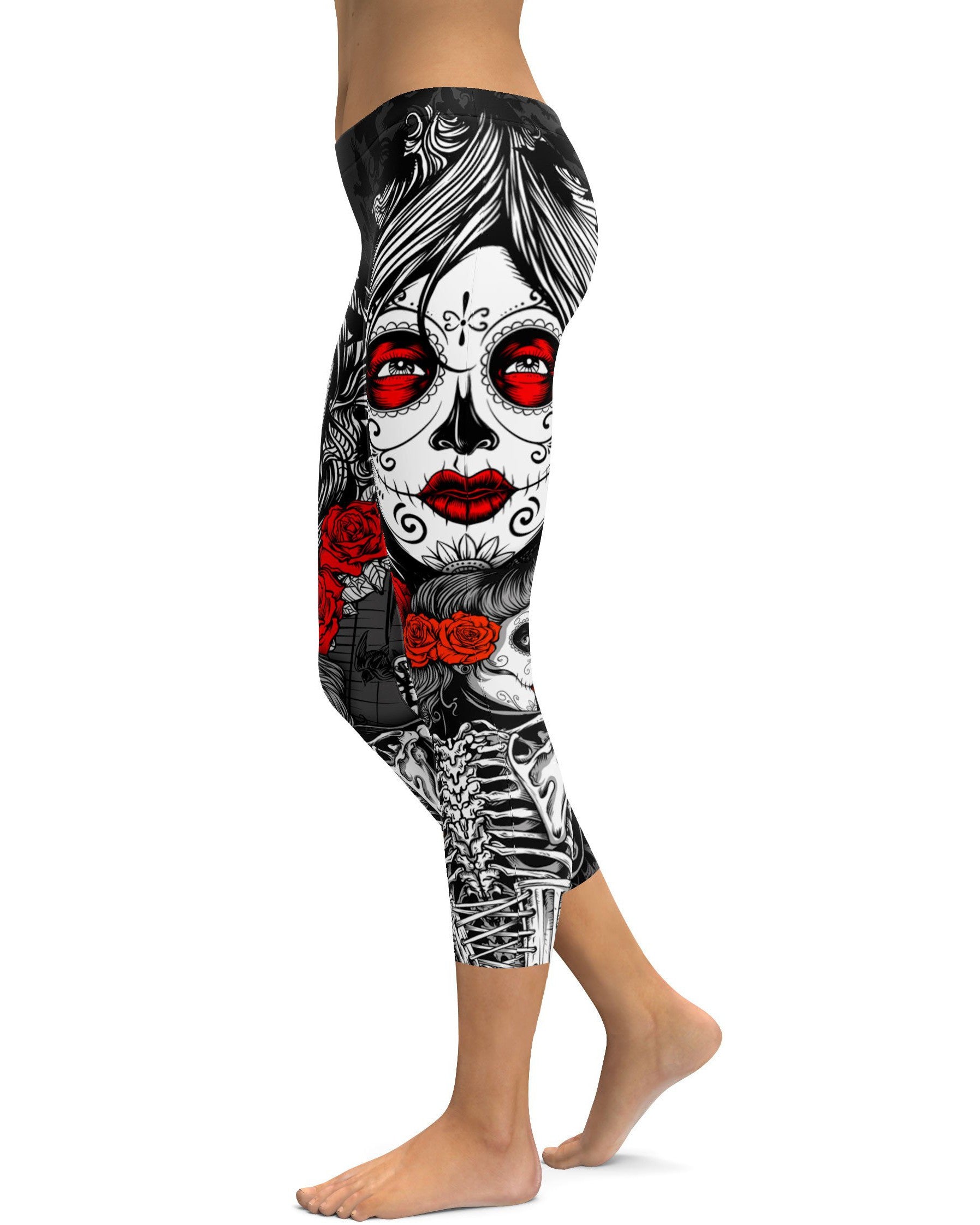 Skeleton Sugar Skull Capris - GearBunch Leggings / Yoga Pants