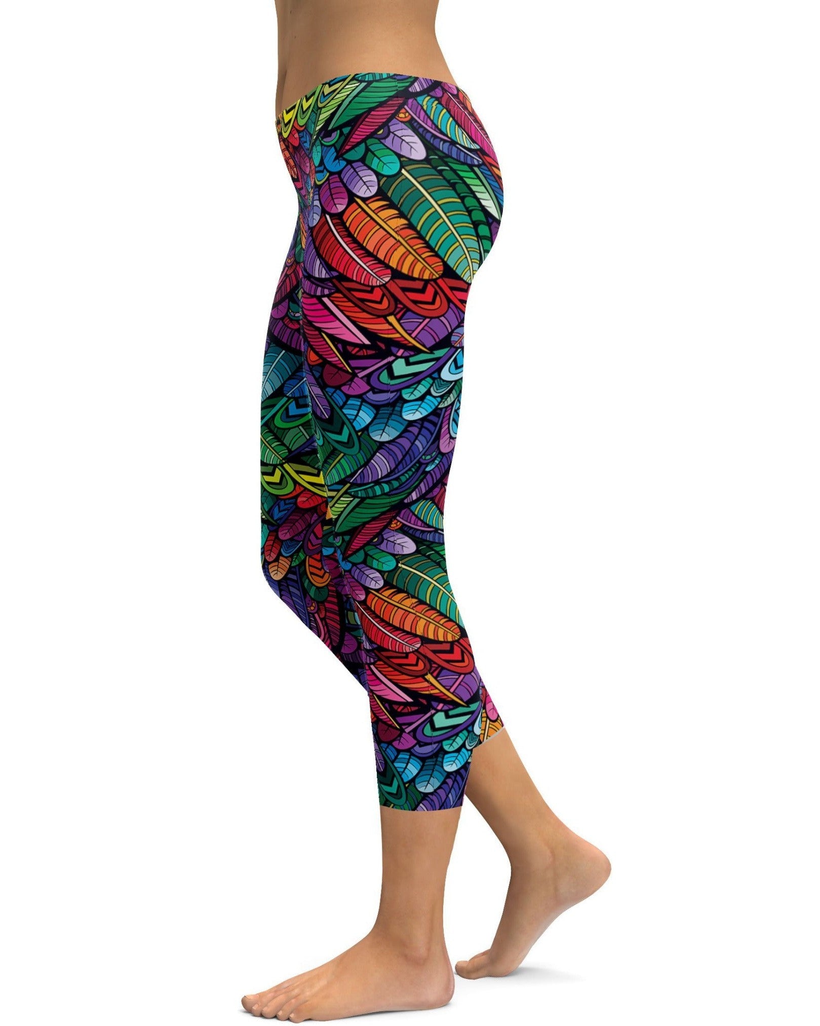 Colorful Feathers Capris - GearBunch 