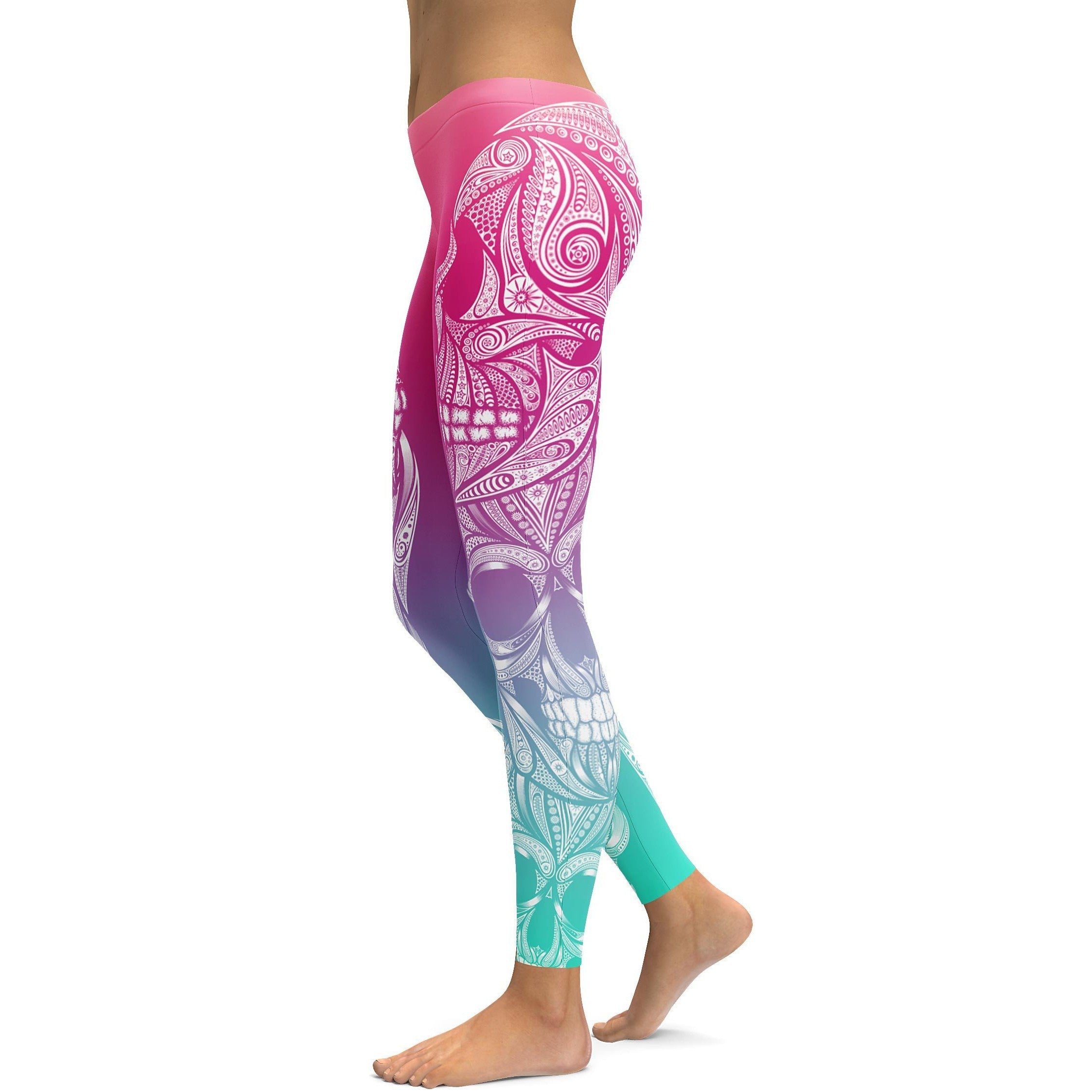 Bright Ornamental Skull Leggings - GearBunch Leggings / Yoga Pants
