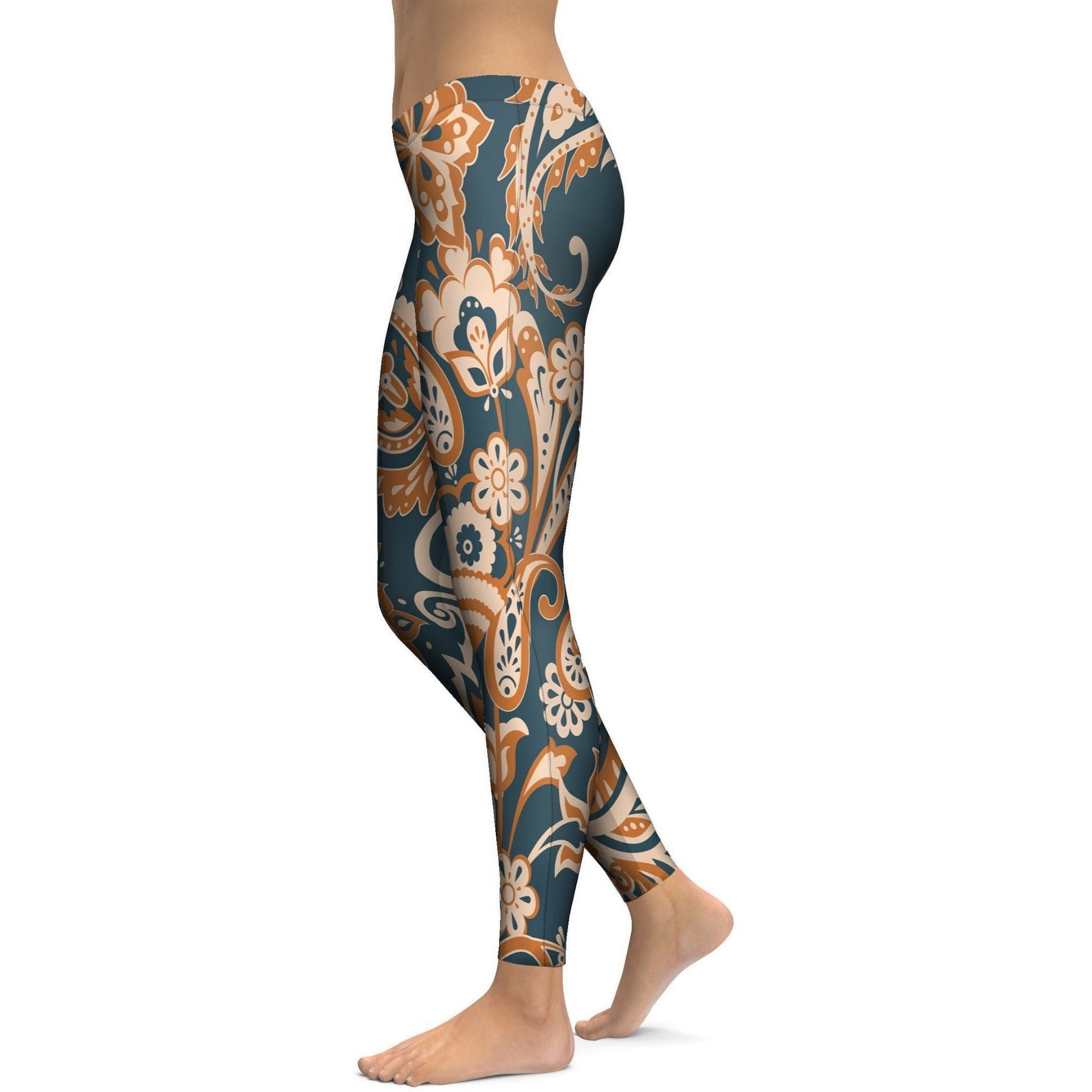 Orange Paisley Leggings - Gearbunch