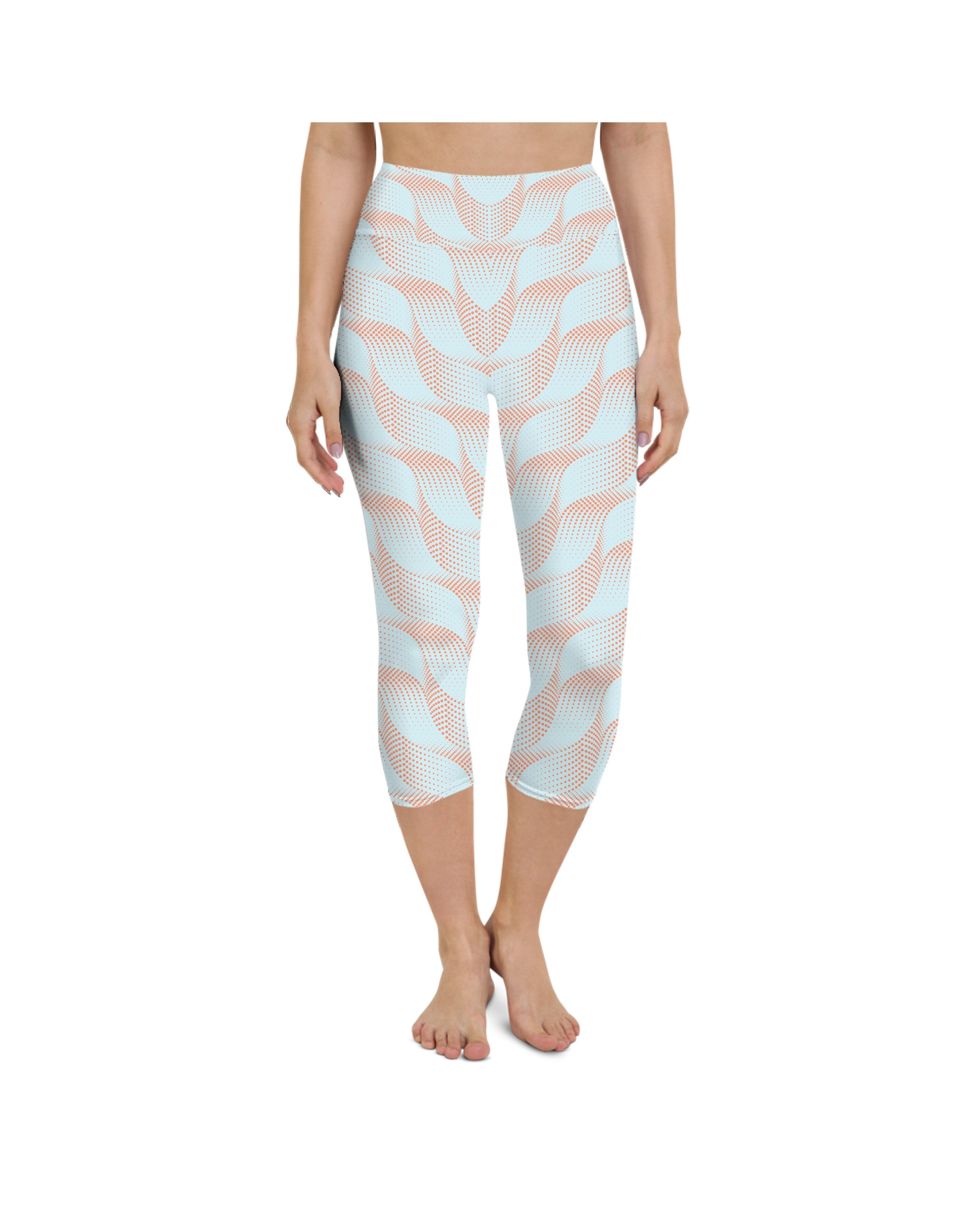 Light Blue & Apricot Wave Yoga Capris Gearbunch