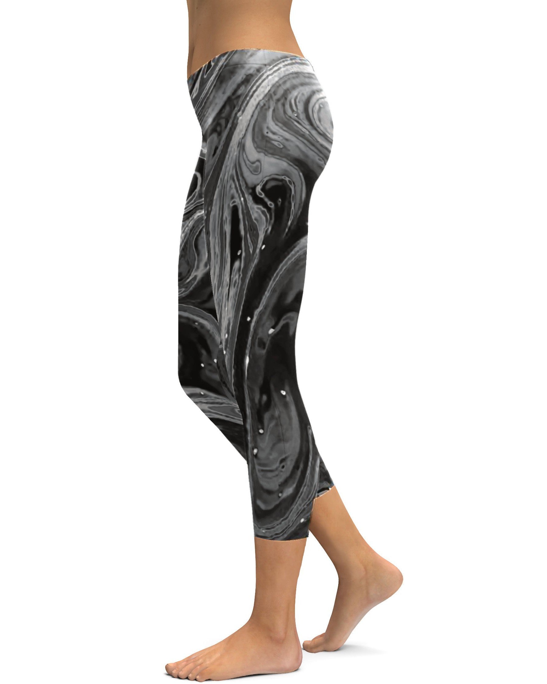 Womens Fashion Grey Swirl Capris Leggings Grey/White | Gearbunch.com