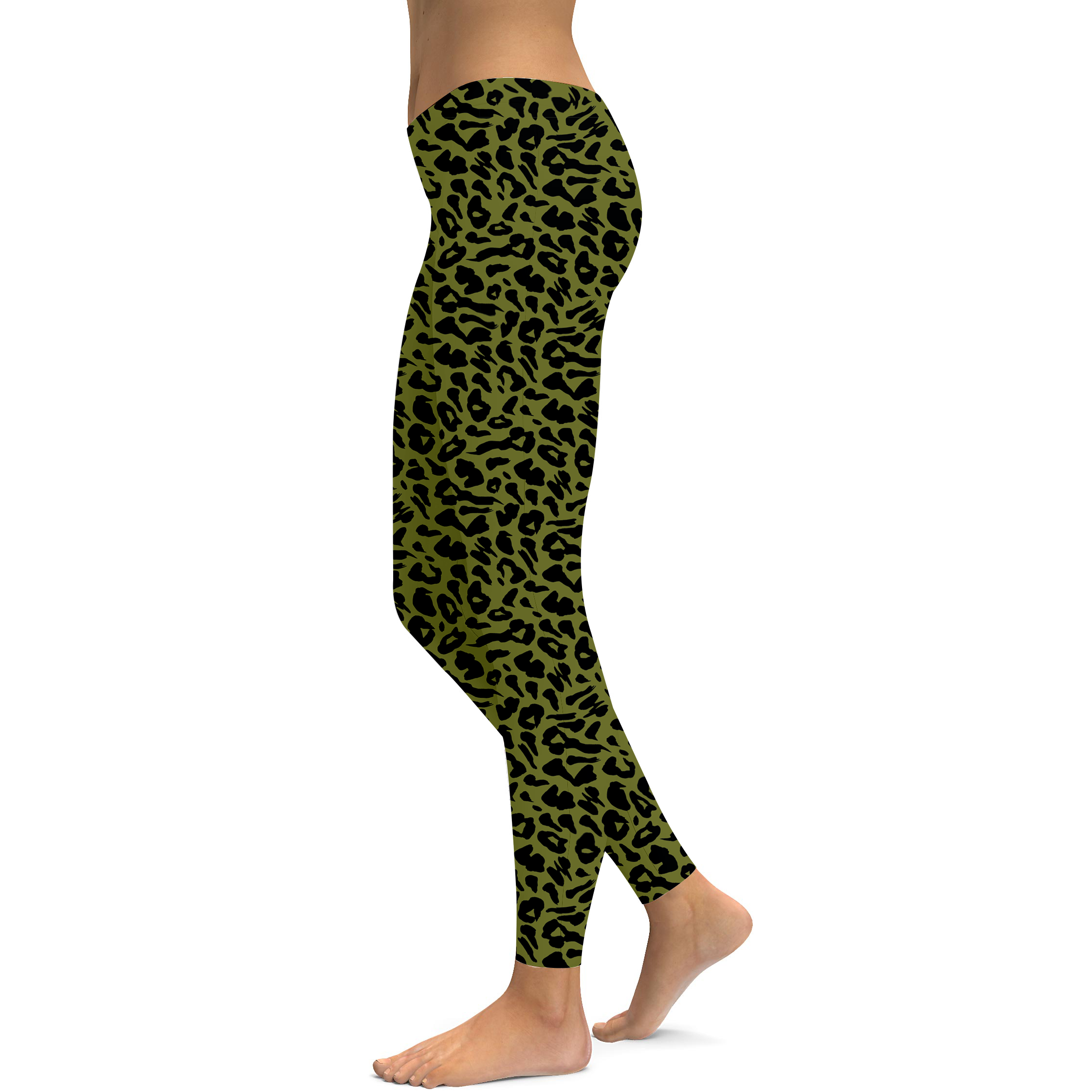 Womens Workout Yoga Olive Green Leopard Print Leggings Gearbunch GearBunch