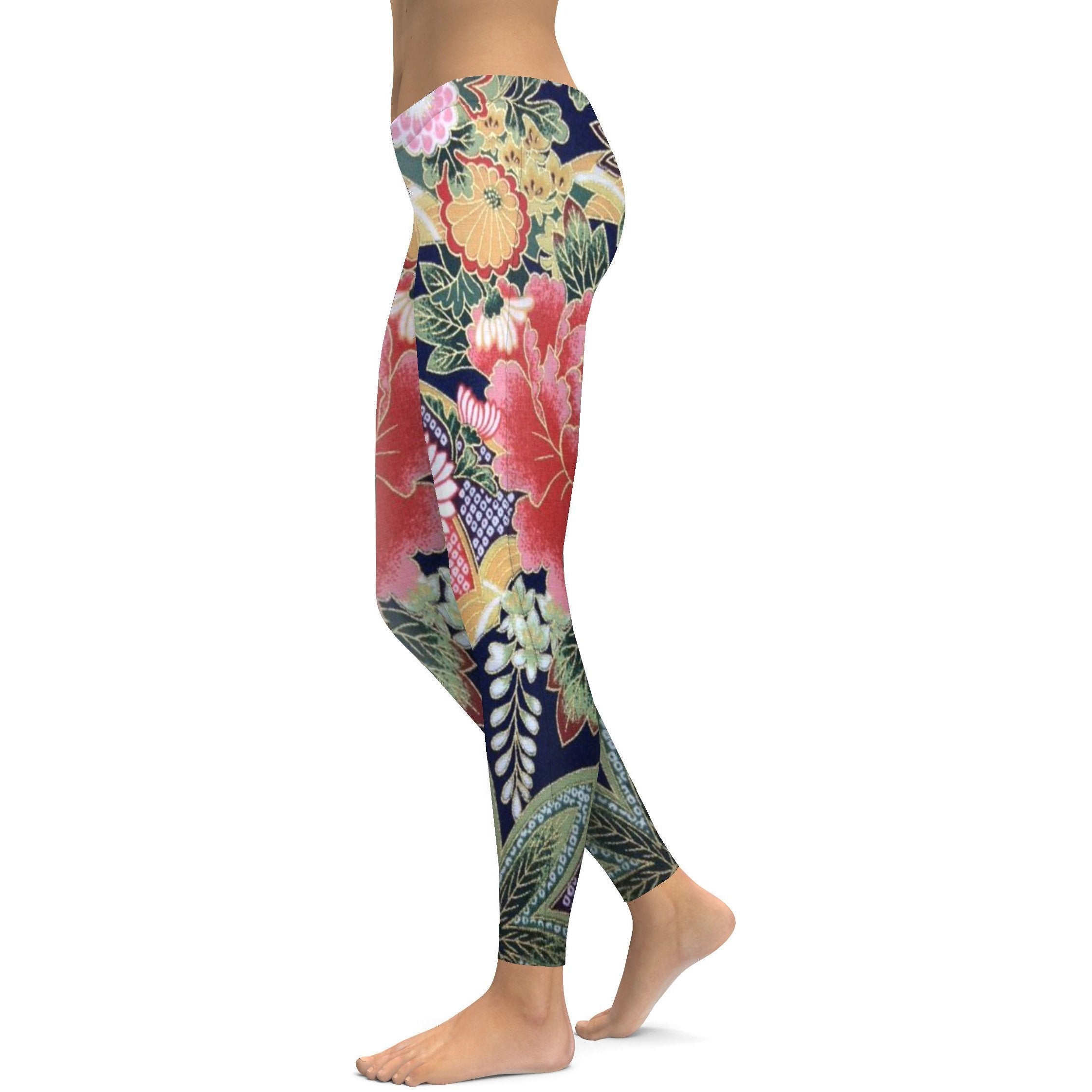 Women's oriental floral leggings front view