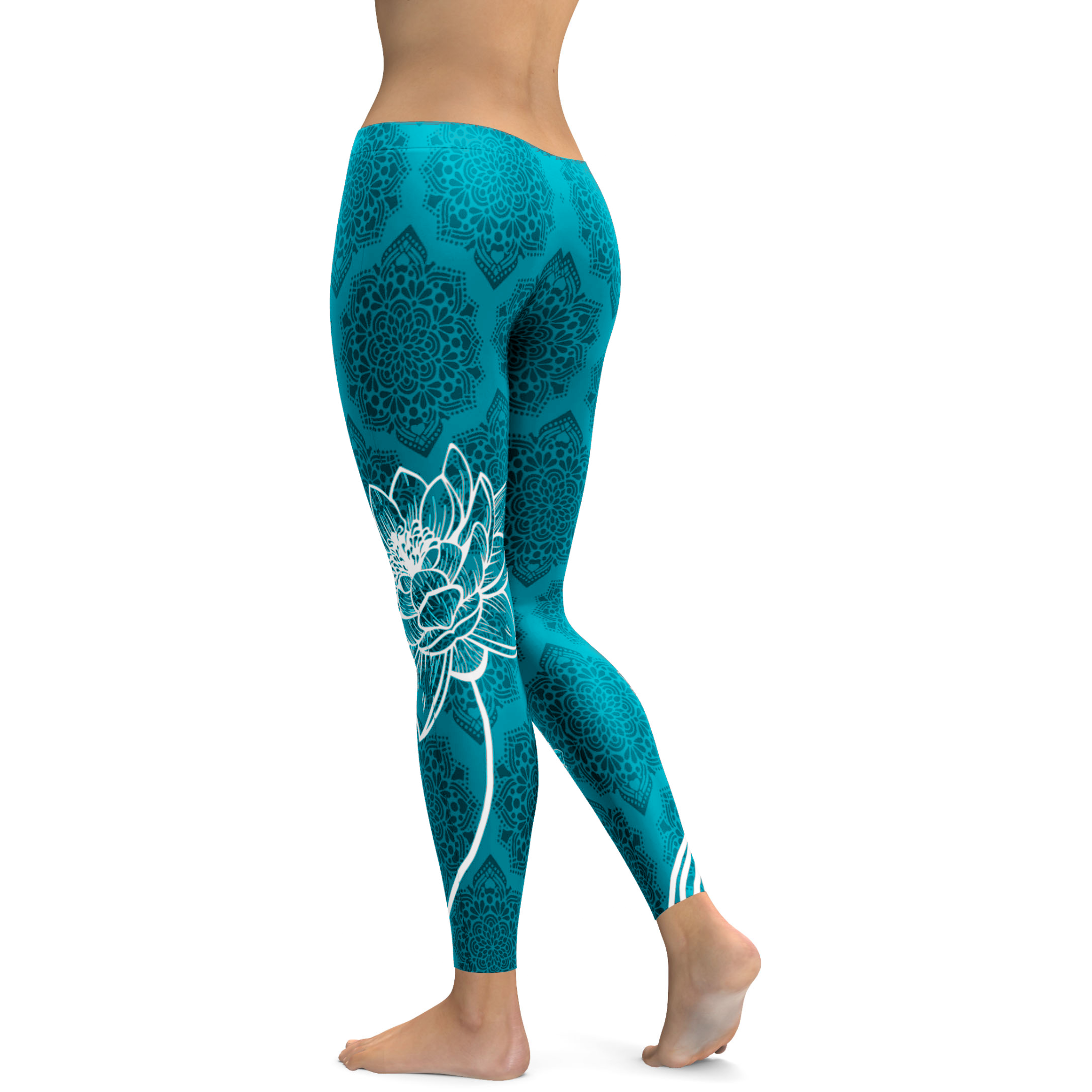 Cyan Blue Lotus Leggings | Gearbunch