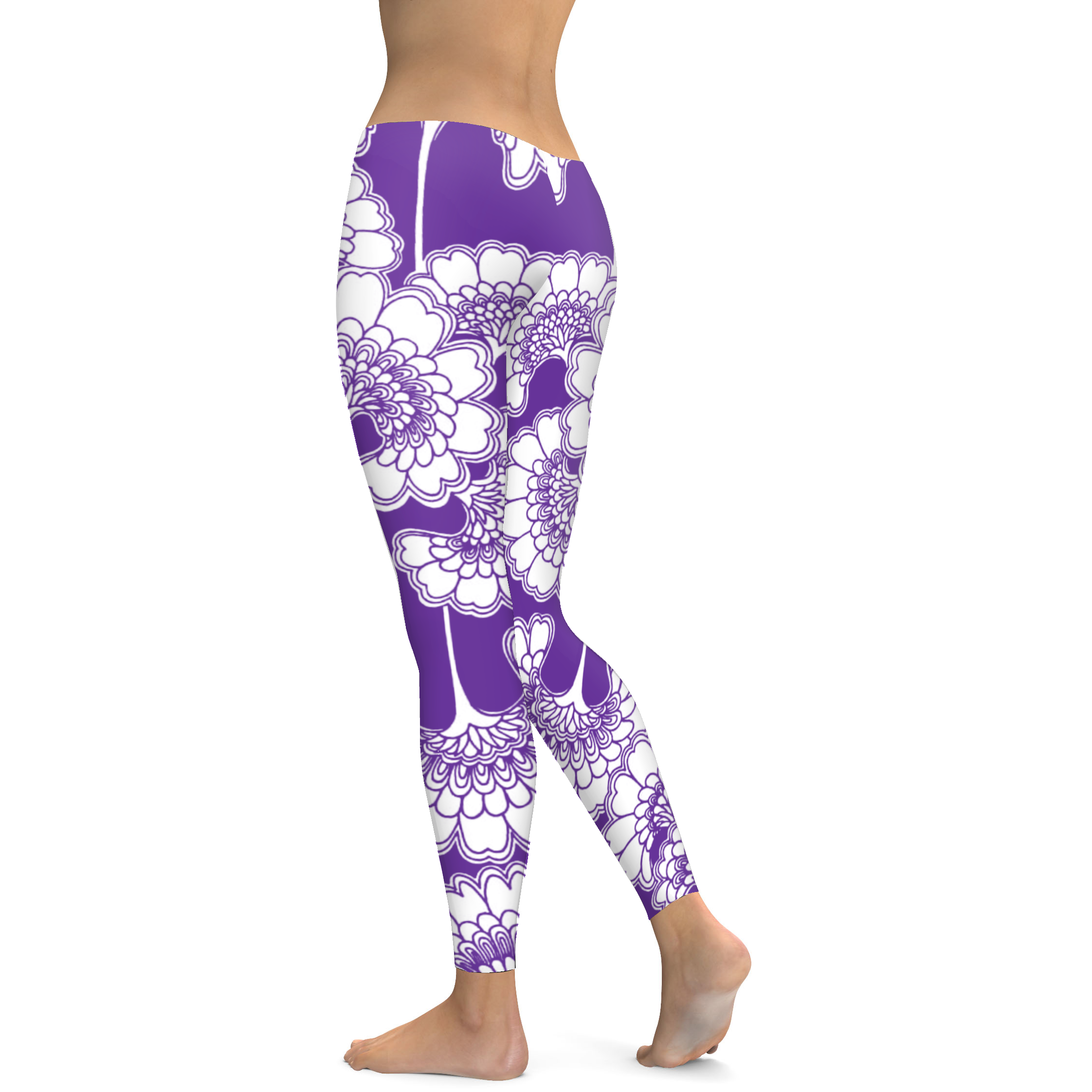 Purple Japanese Floral Leggings - Gearbunch