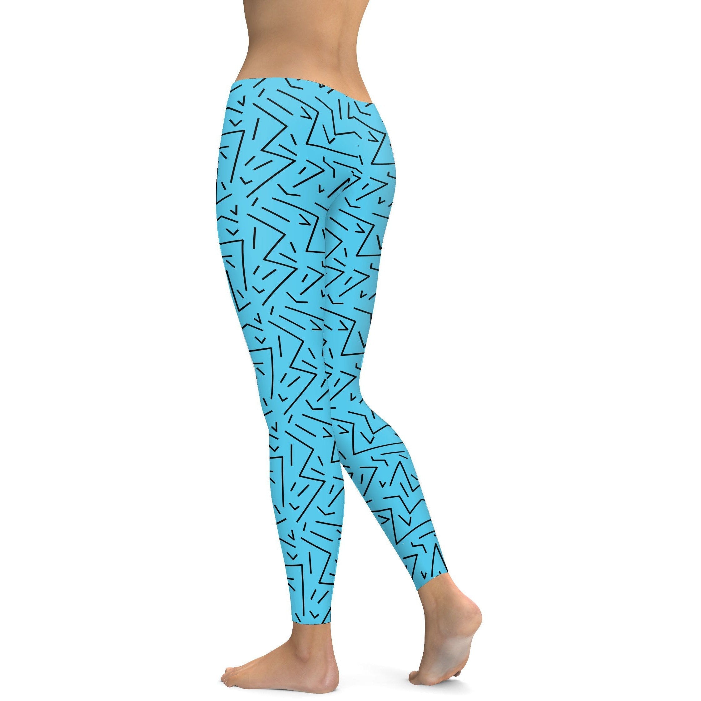 Womens Workout Yoga Aqua Black Line Leggings Black/Sky Blue