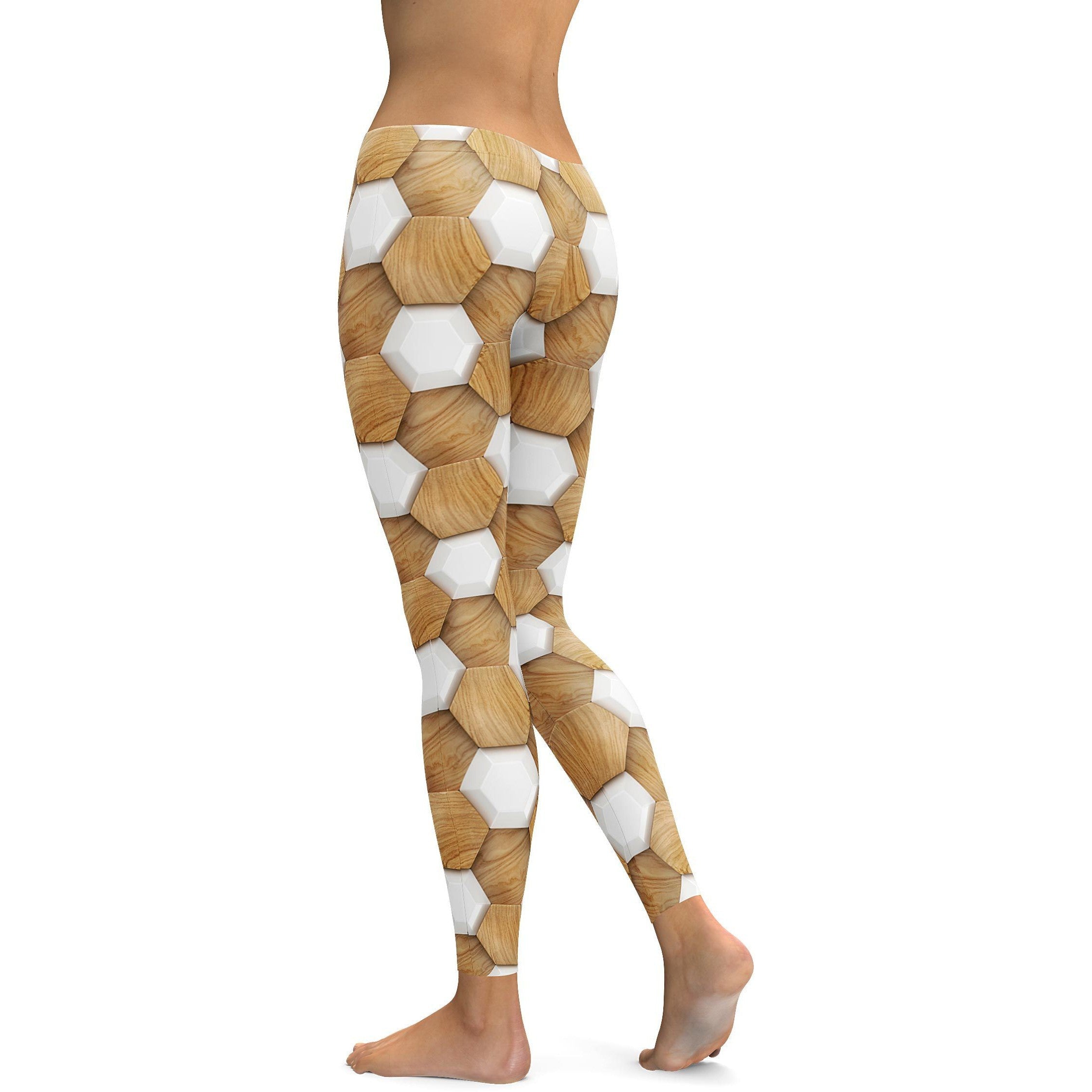 3D Wood Pattern Leggings White/ Brown- GearBunch Leggings / Yoga Pants