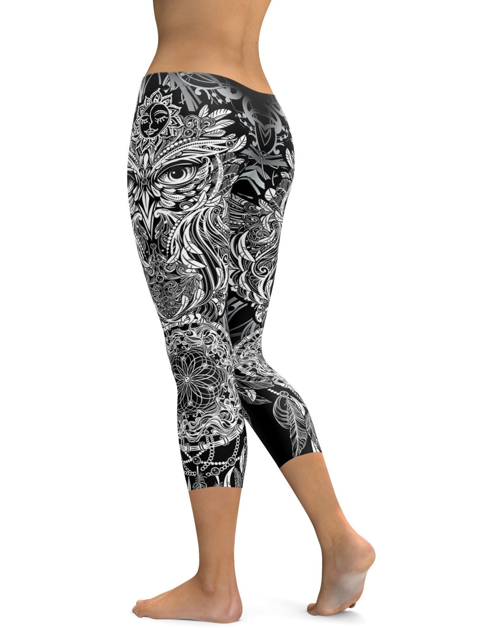 B&W Ornamental Owl Capris | Gearbunch