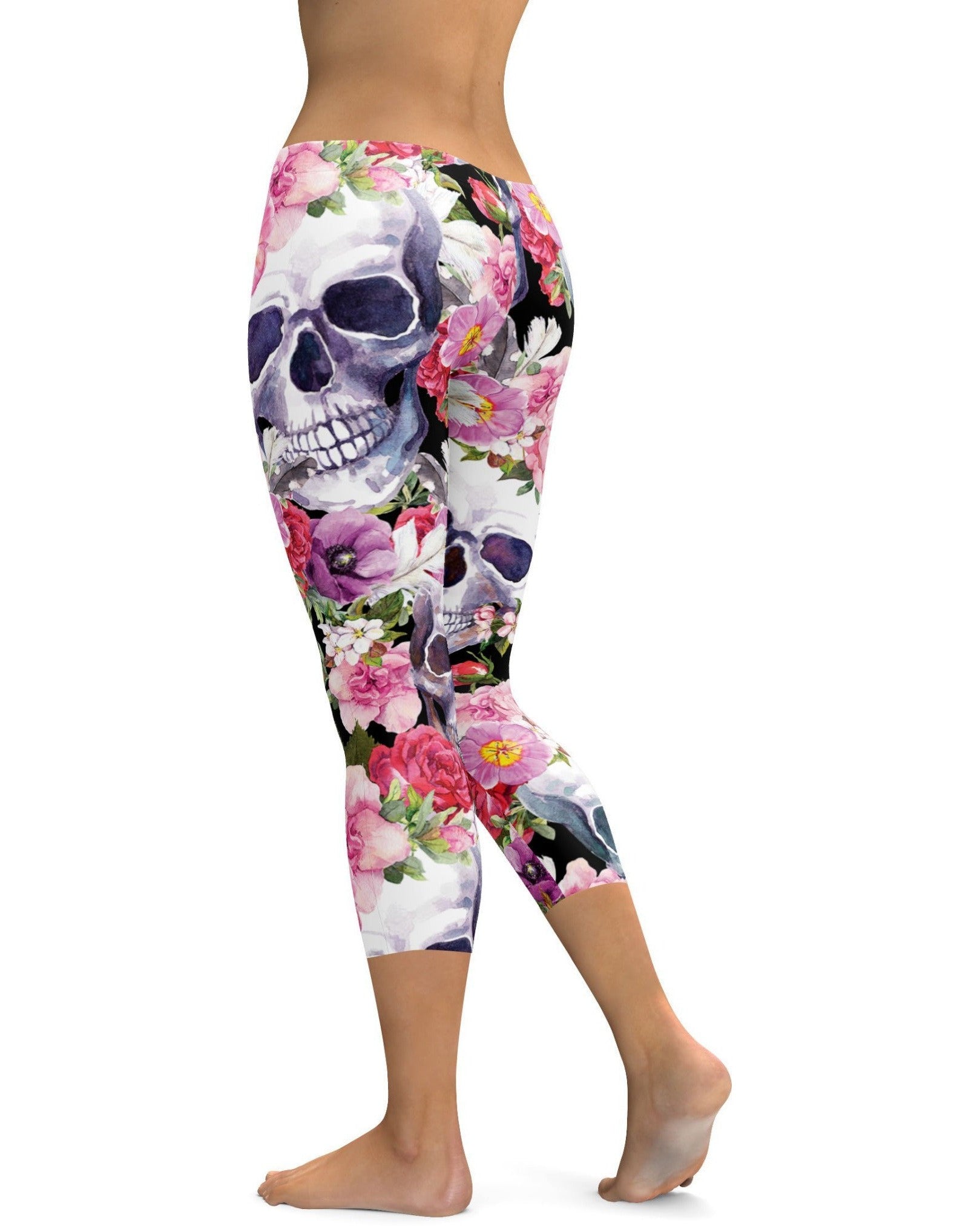 Colorful Floral Skull Capris | GearBunch