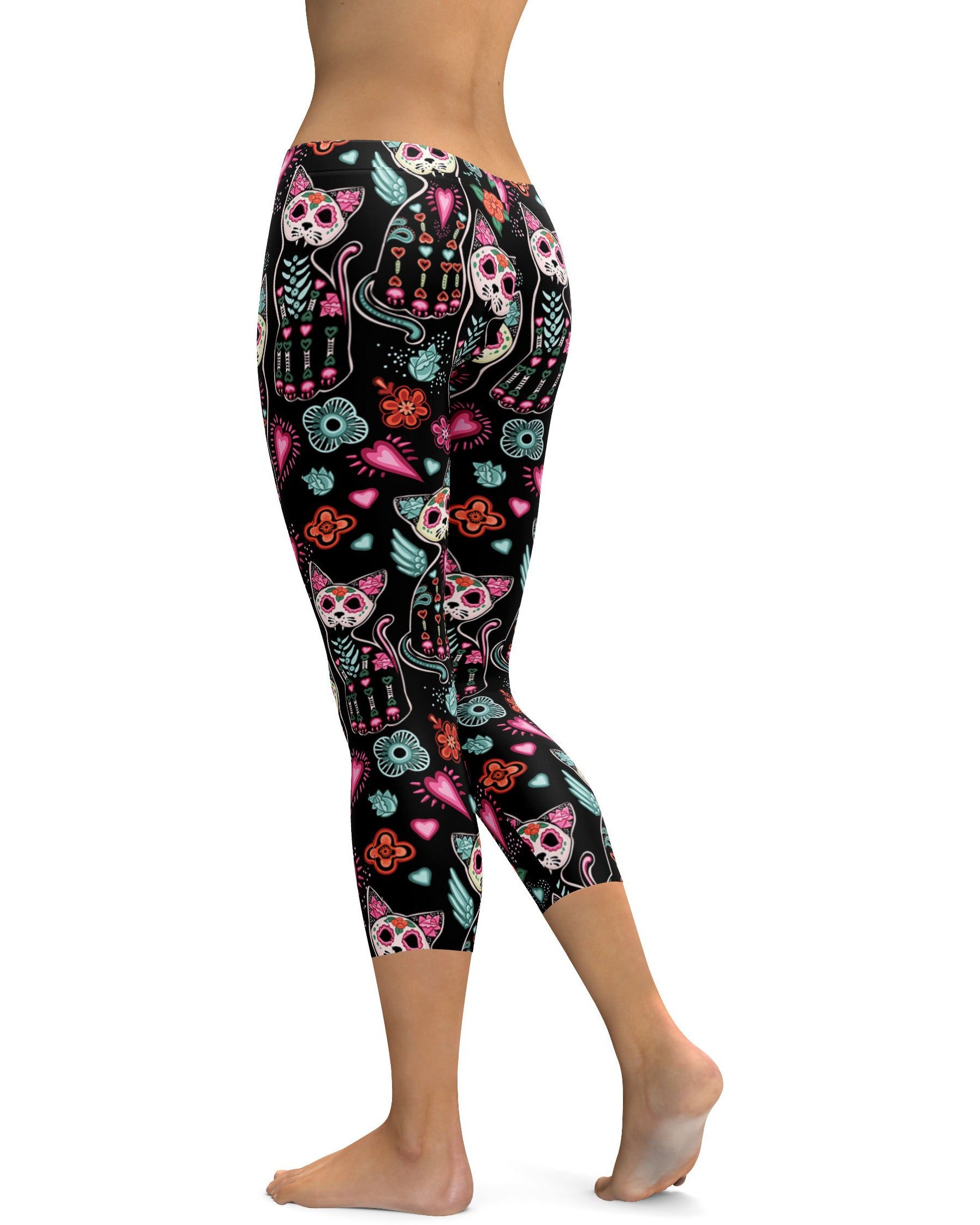 Calavera Cat Capris - GearBunch Leggings / Yoga Pants