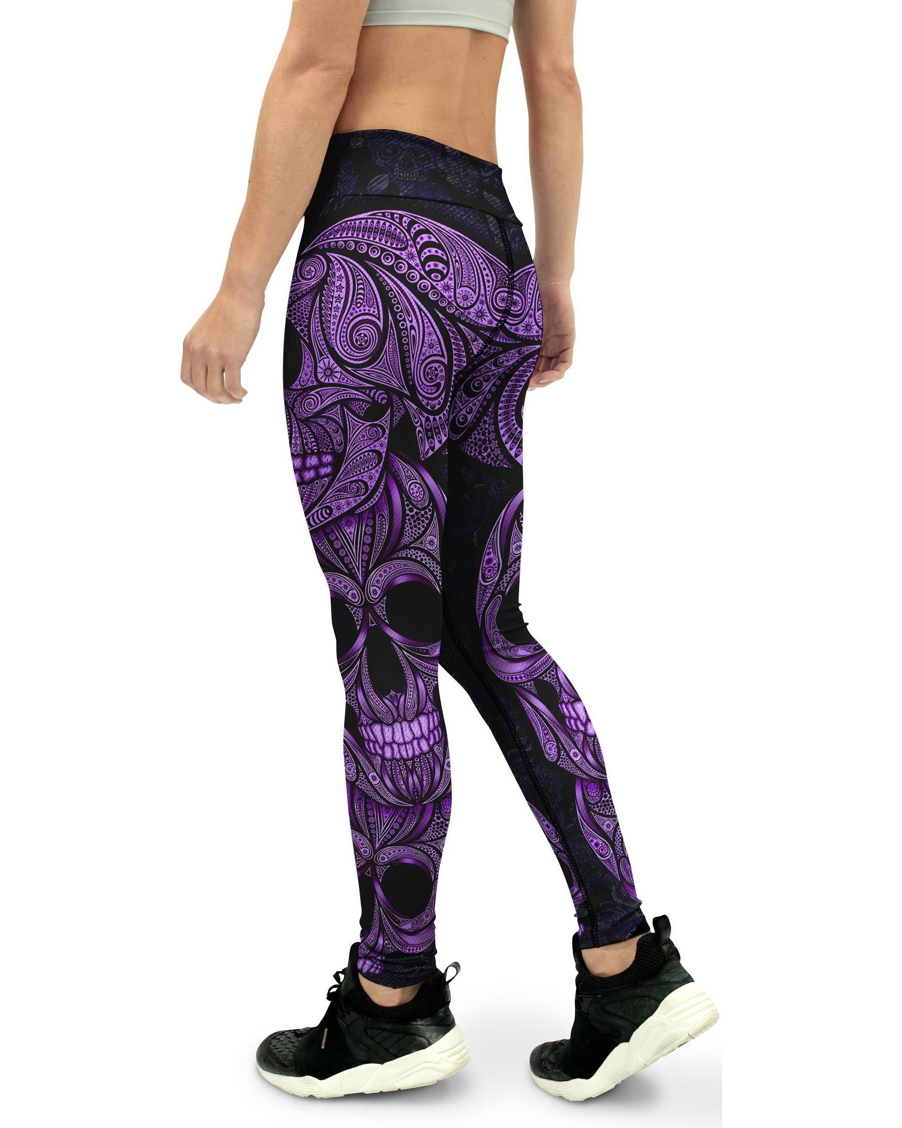 Purple Ornamental Skull Yoga Pants Gearbunch