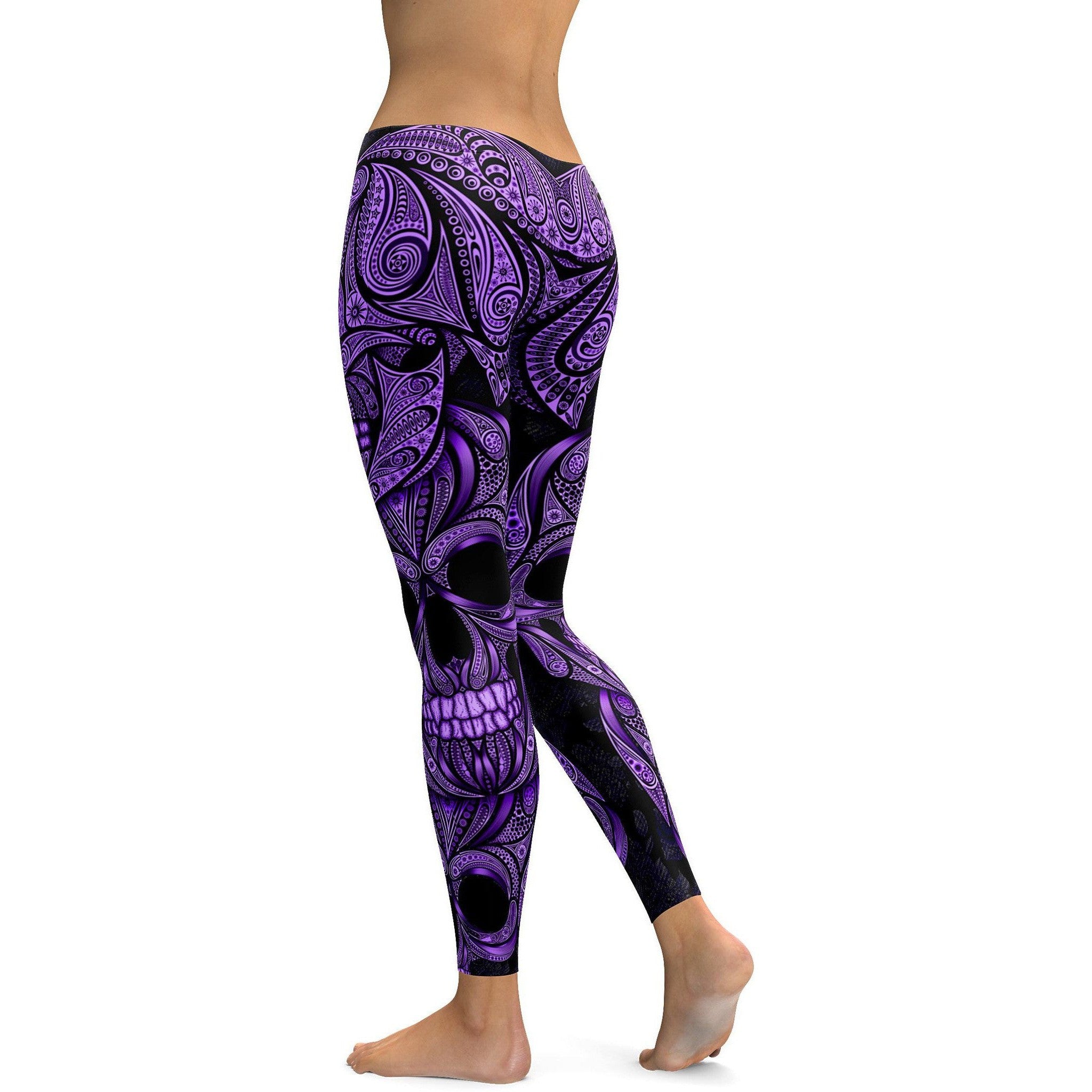 Purple Ornamental Skull Leggings for women