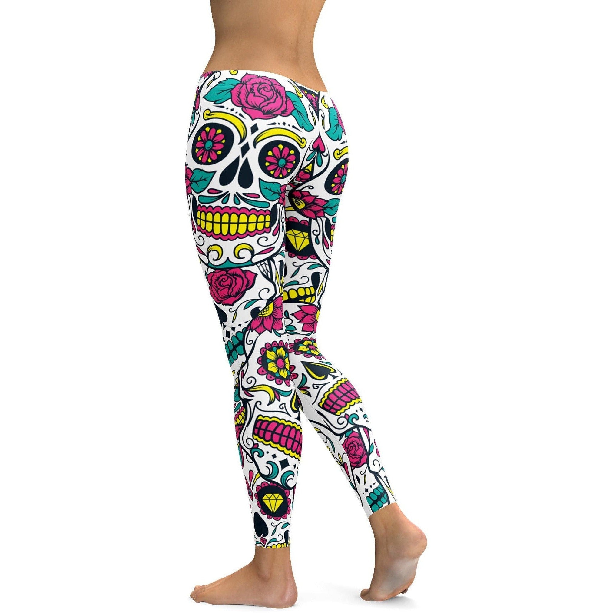 Colorful Sugar Skull Leggings | GearBunch