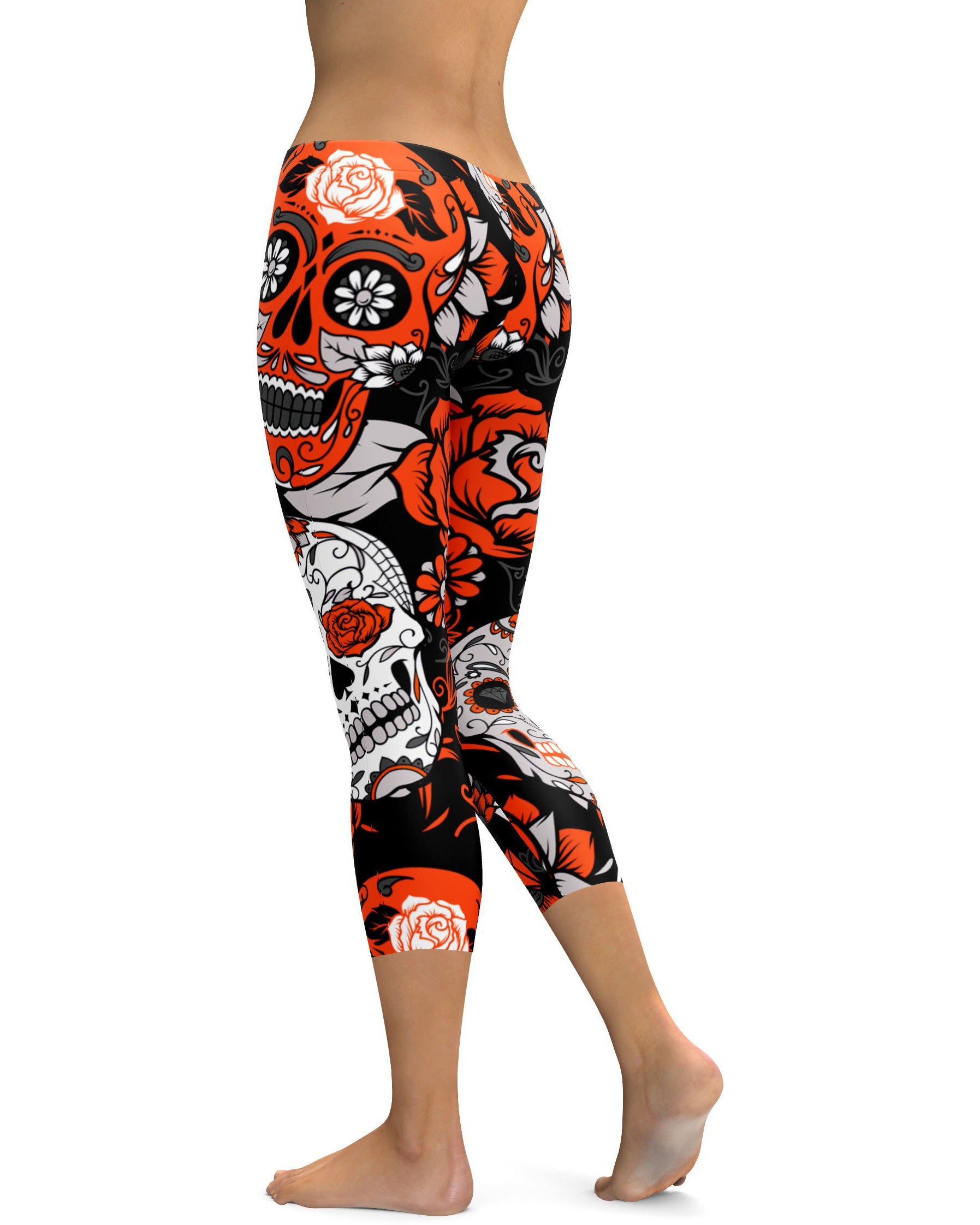 Orange Sugar Skull Capris - GearBunch Leggings / Yoga Pants