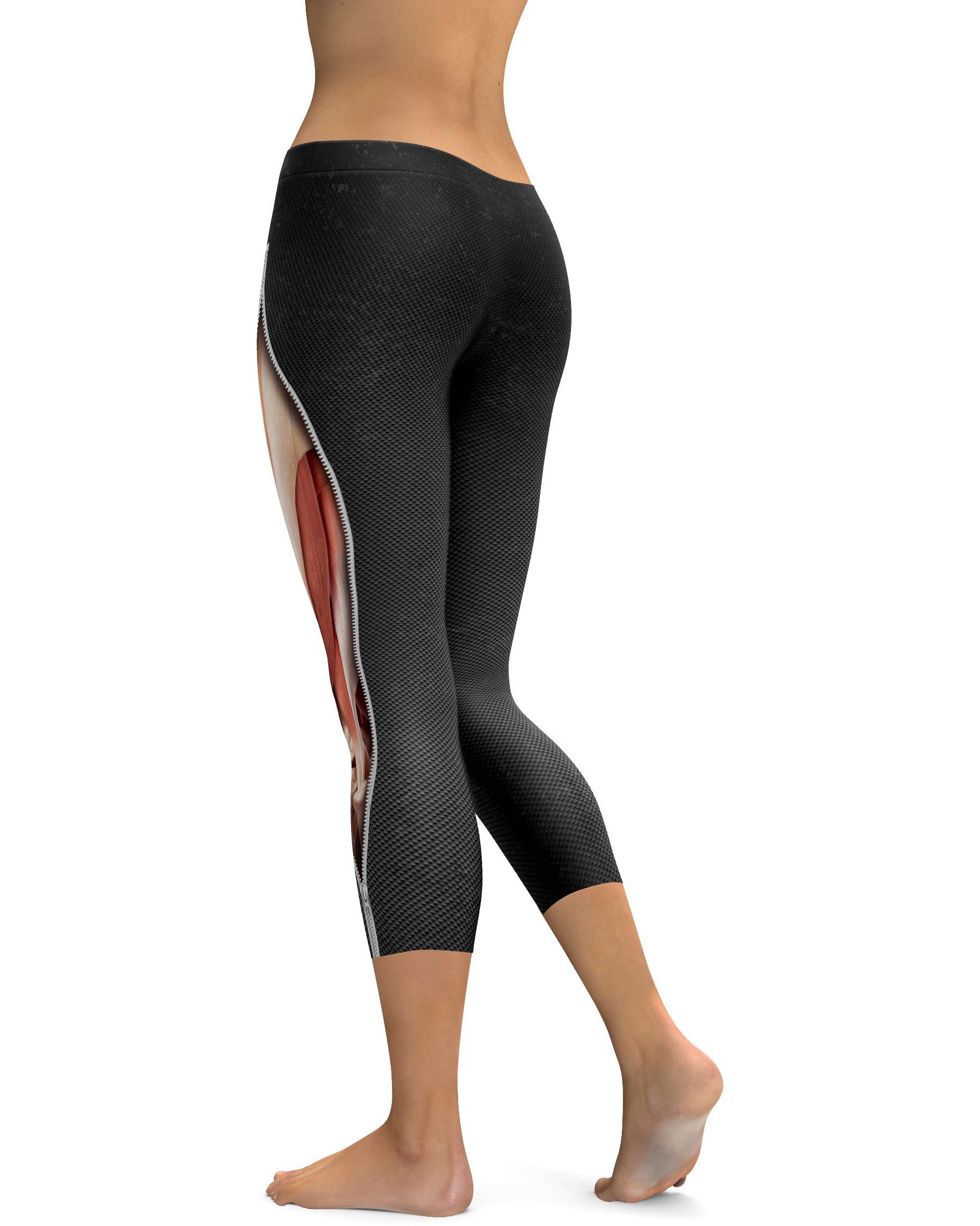 Realistic Muscles with Zipper Capris - GearBunch Leggings / Yoga Pants