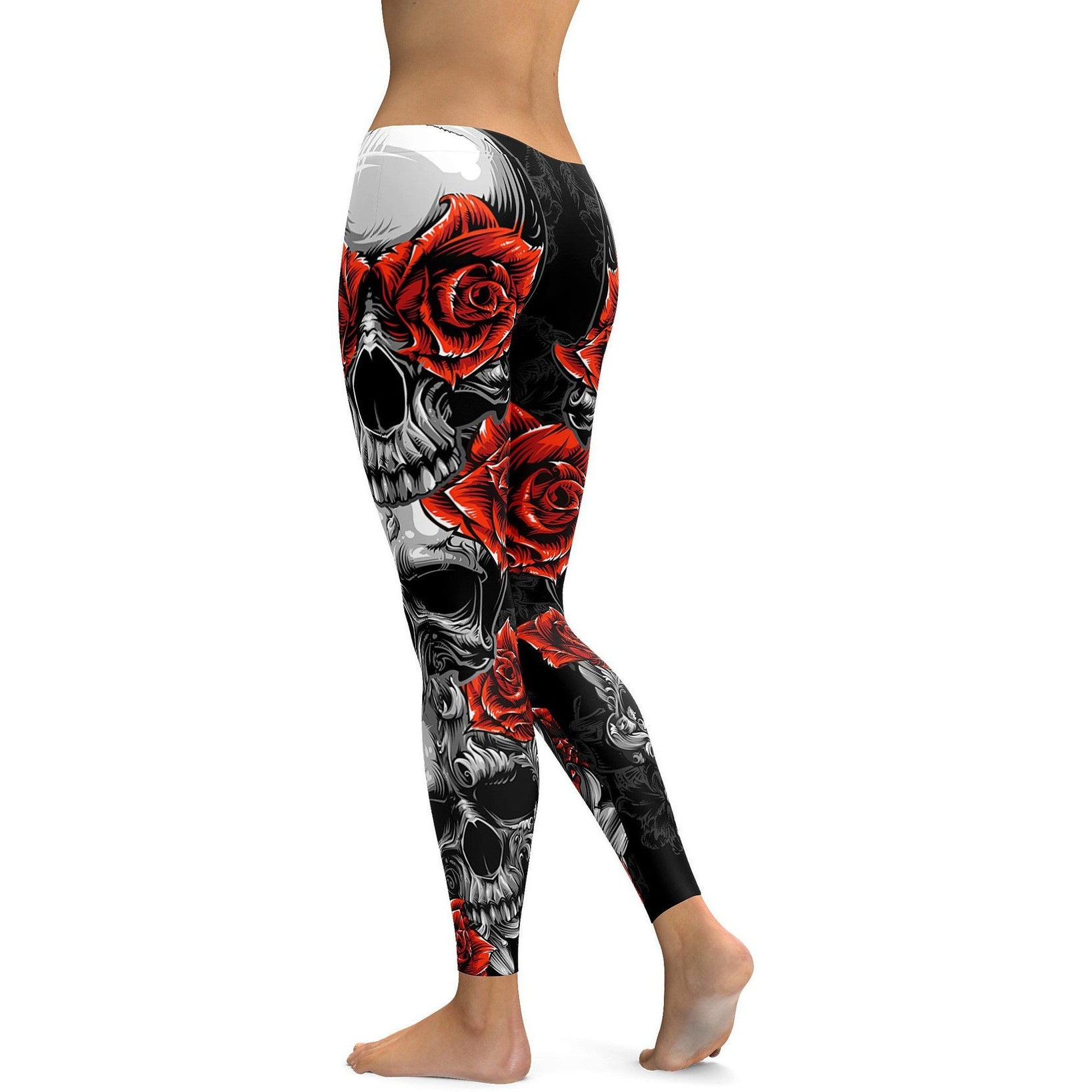 Womens Skulls and Roses Leggings for workout and yoga