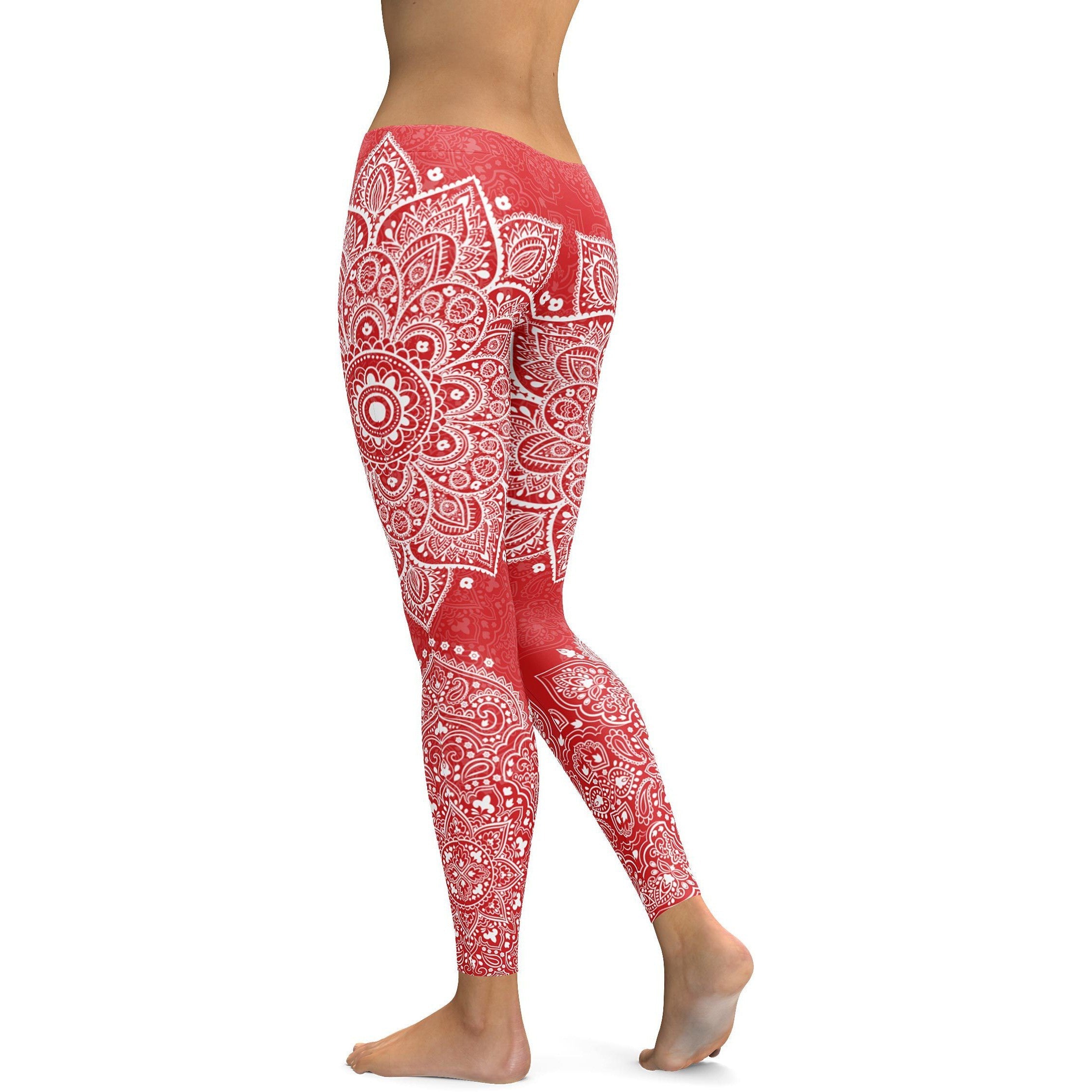 Red Mandala Leggings - GearBunch Leggings / Yoga Pants