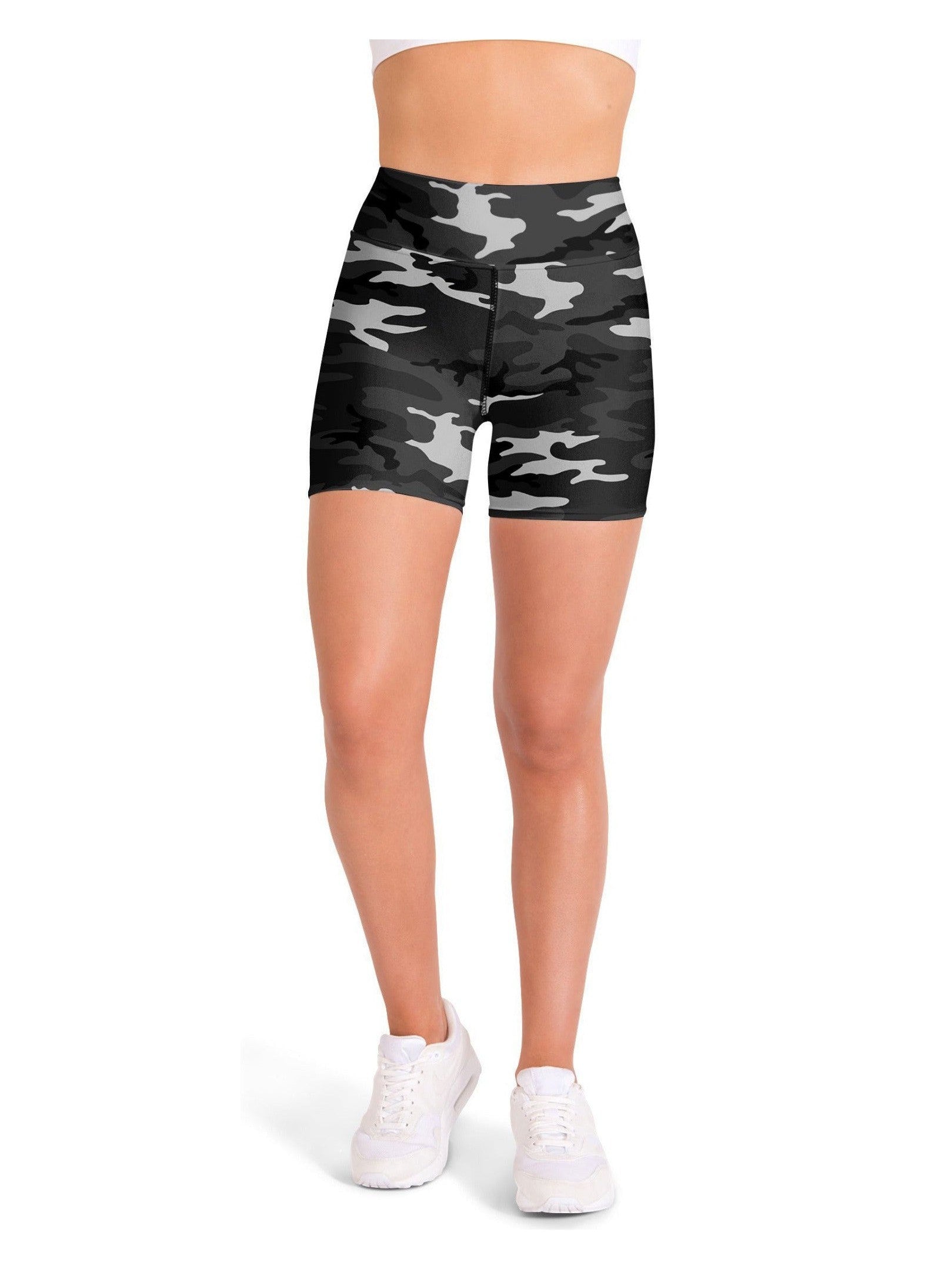 Dark Grey Camo Yoga Shorts | Gearbunch