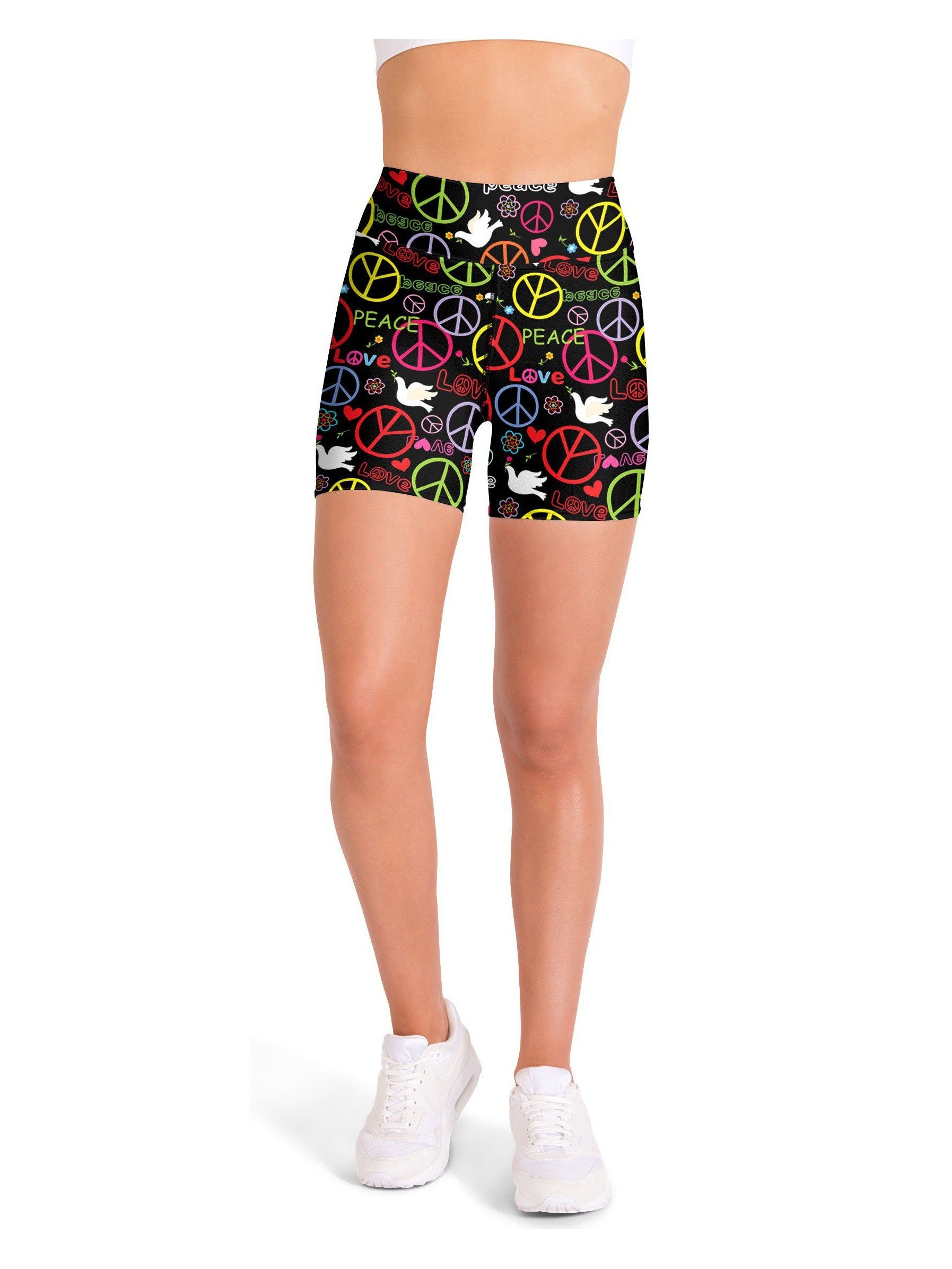 Peace Symbol Yoga Shorts Gearbunch