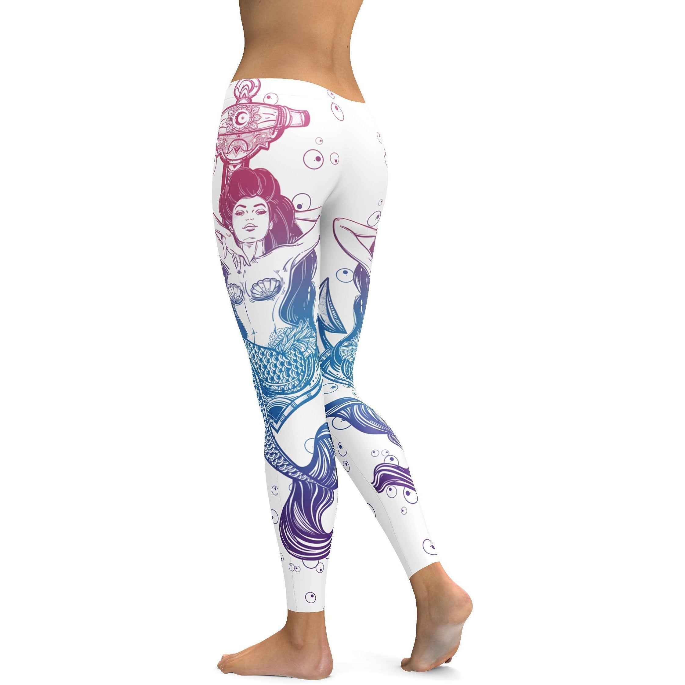 Bright White Mermaid Leggings - GearBunch Leggings / Yoga Pants