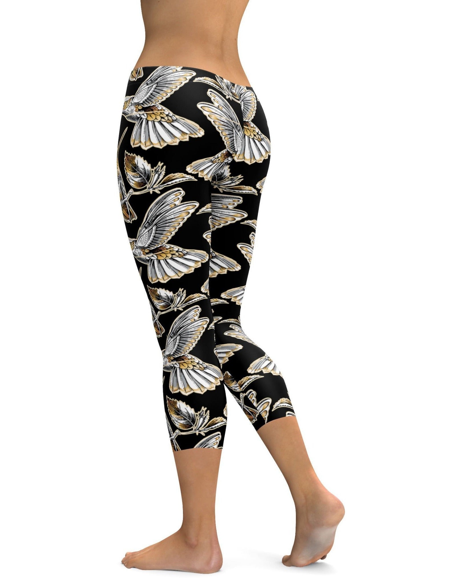 White&Gold Hummingbird Capris | Gearbunch