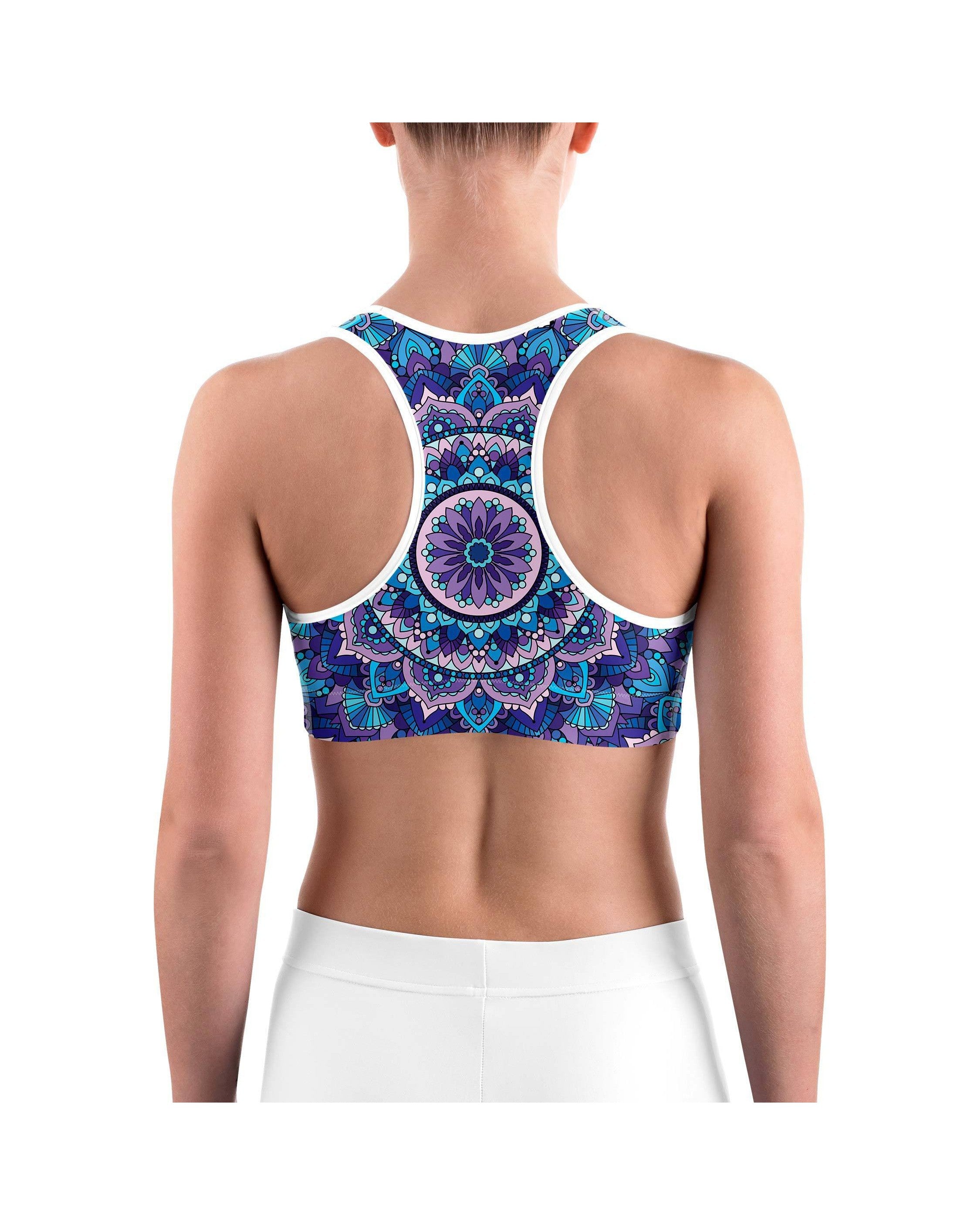 Colorful Blue Mandala Sports bra - GearBunch Leggings / Yoga Pants