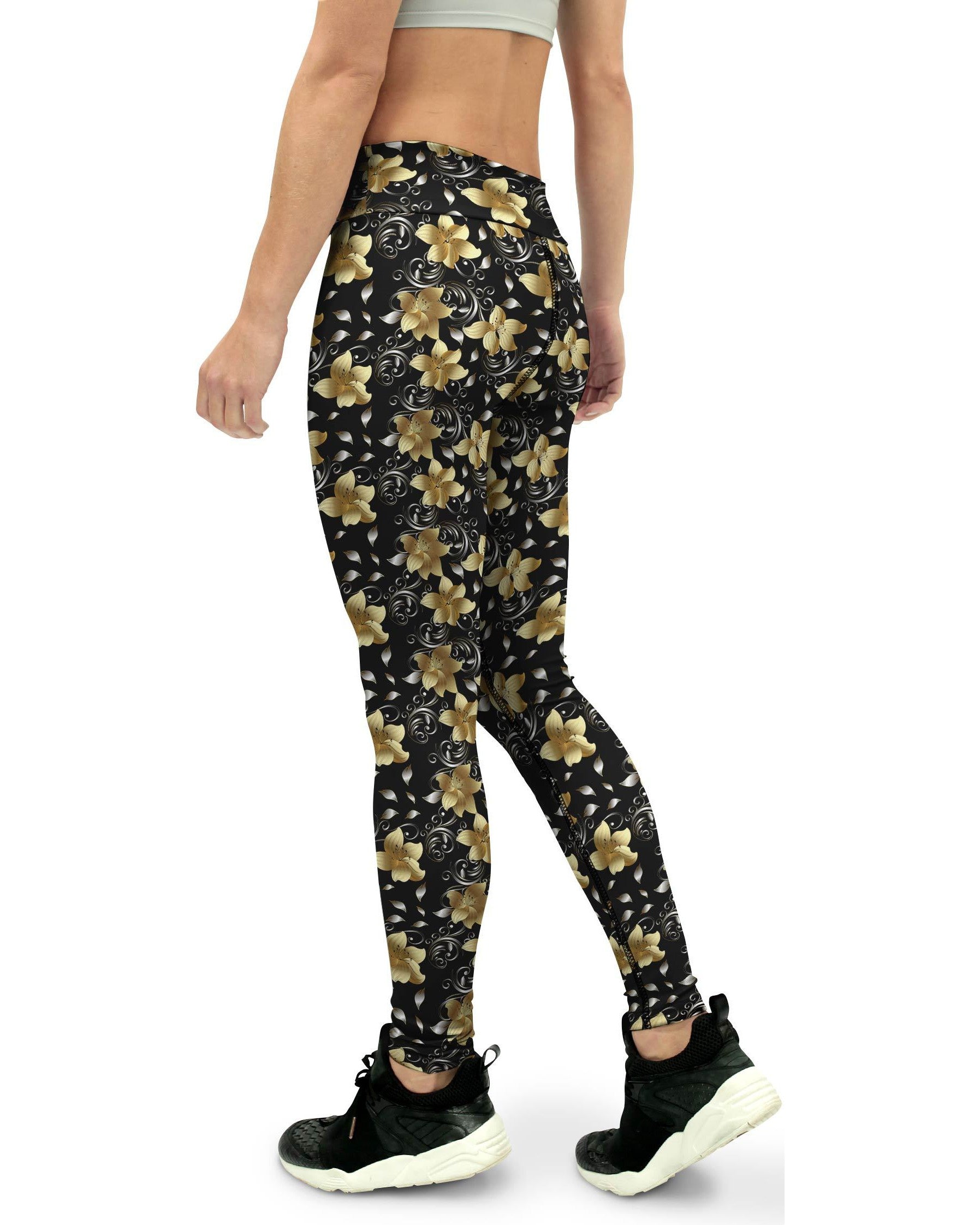 Golden Flowers Yoga Pants