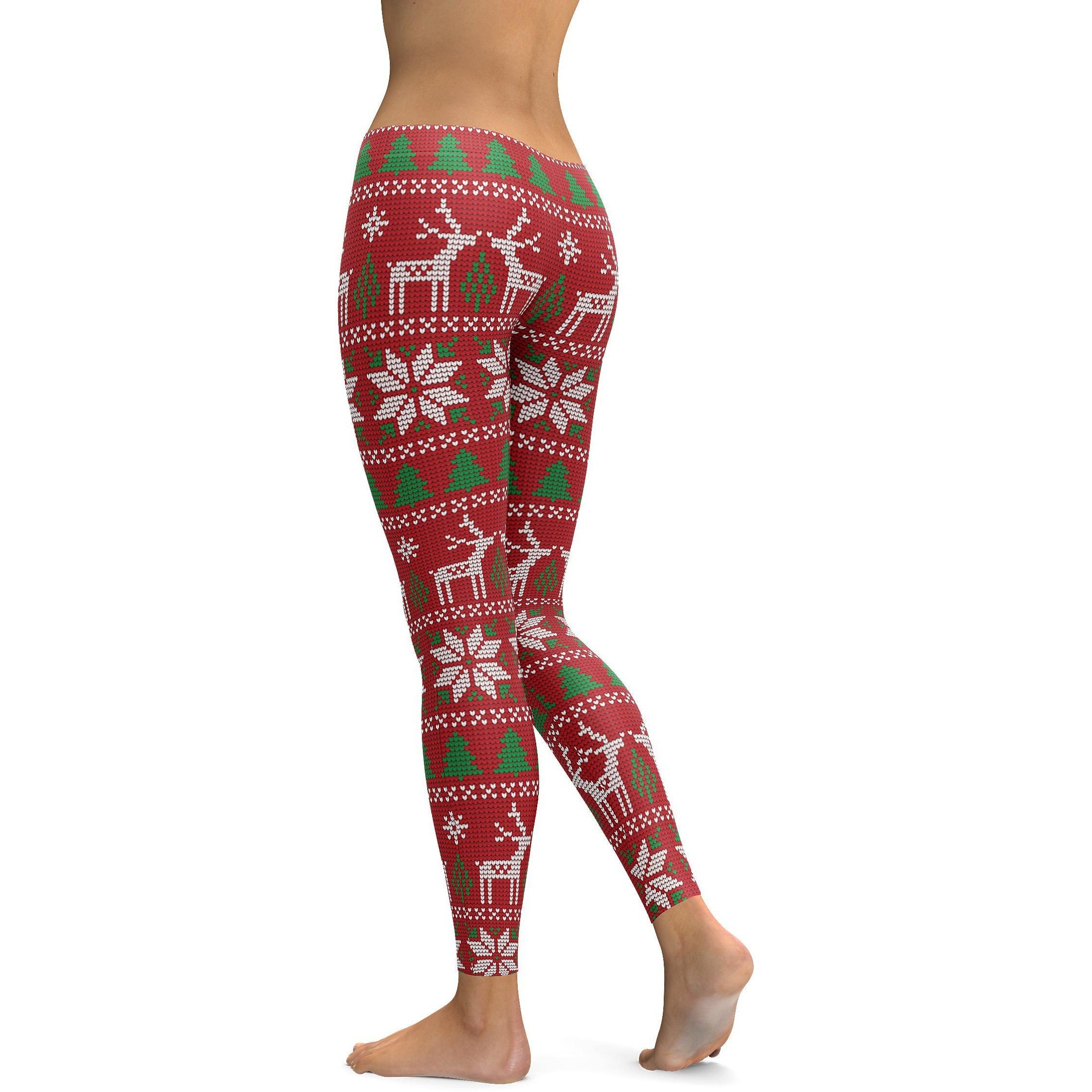 Red Ugly Christmas Leggings - GearBunch Leggings / Yoga Pants