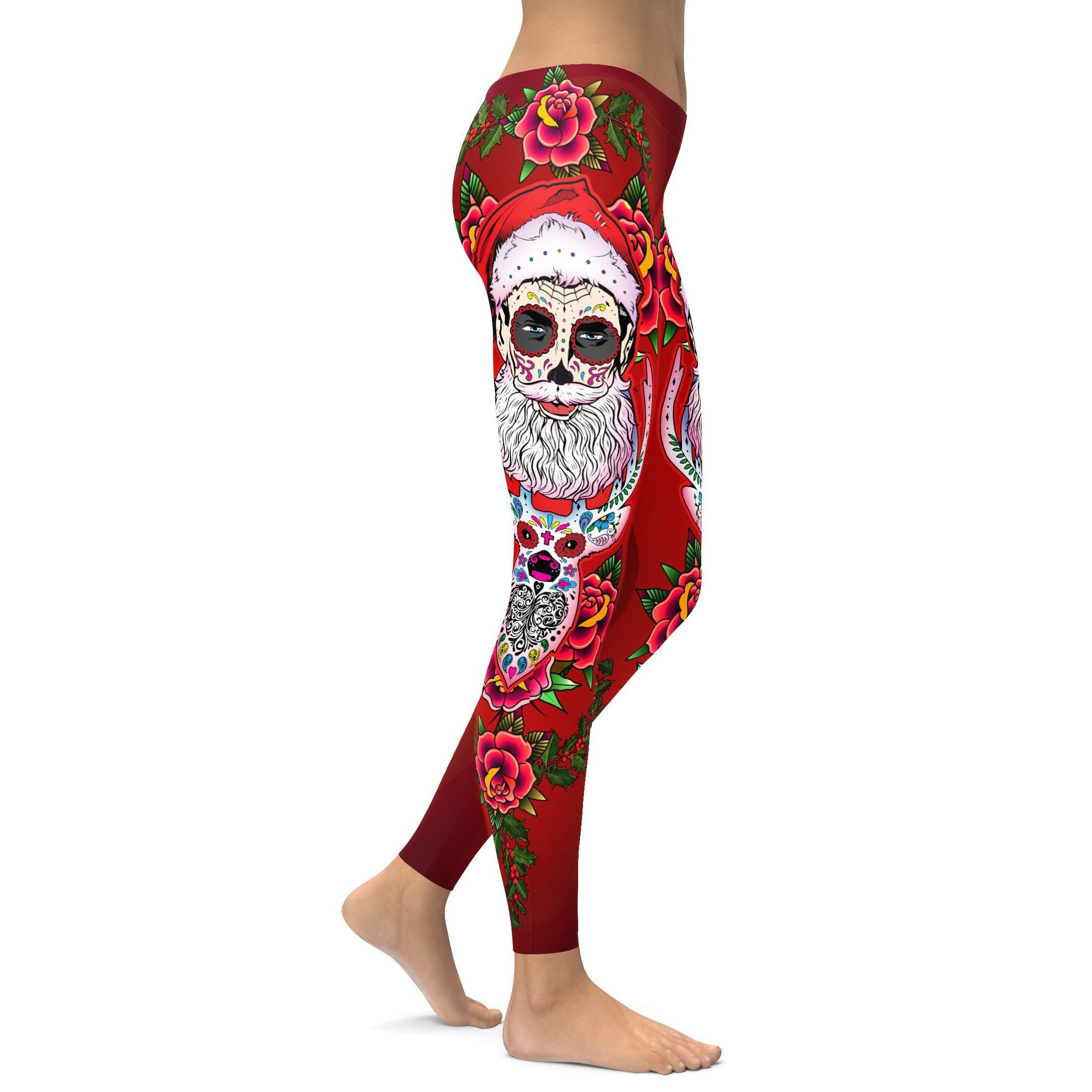 Santa & Rudolph Sugar Skull Leggings - GearBunch Leggings / Yoga Pants