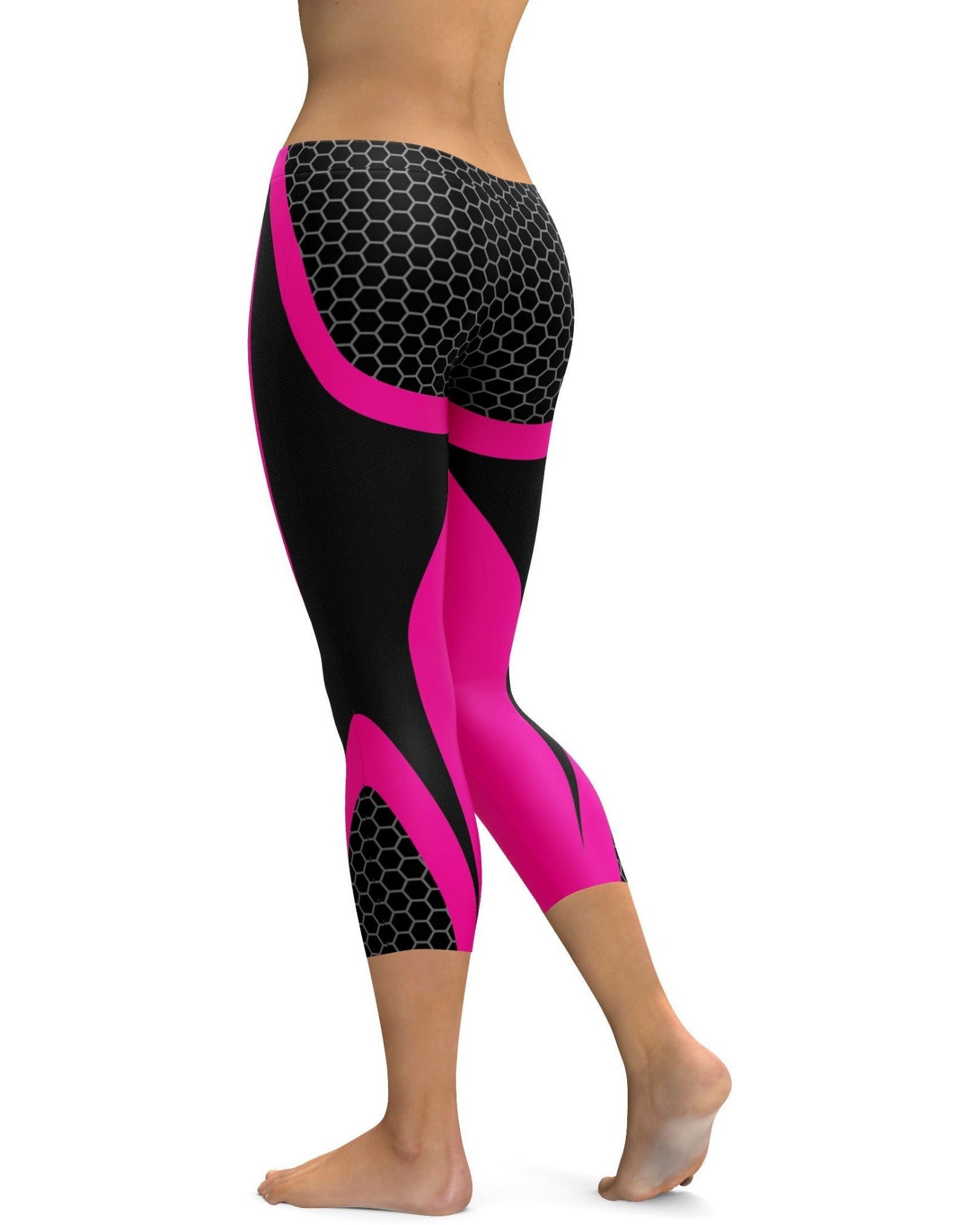 Pink Honeycomb Carbon Black Capris | Gearbunch