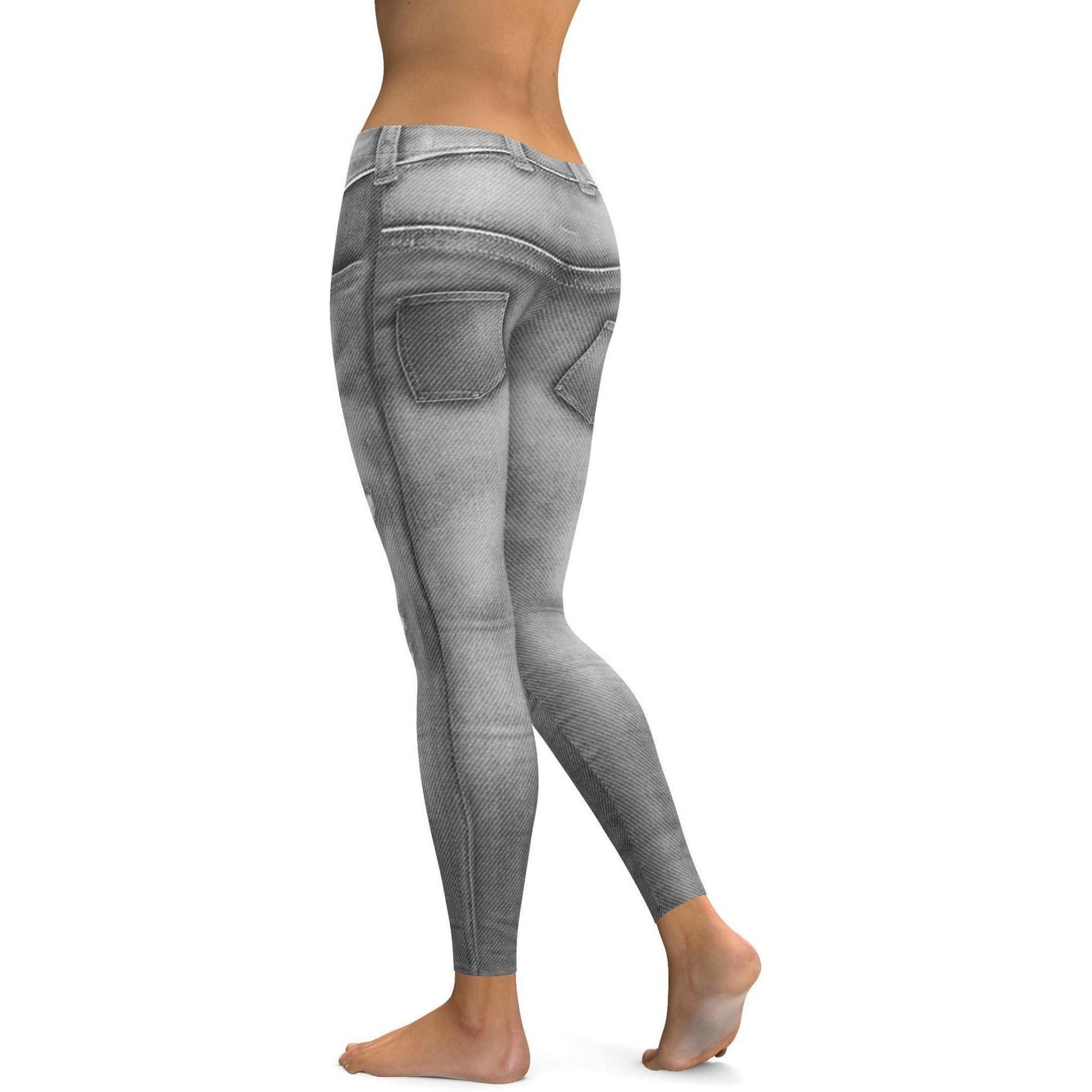 Womens Workout Yoga Realistic Grey Jeans Leggings | Gearbunch.com
