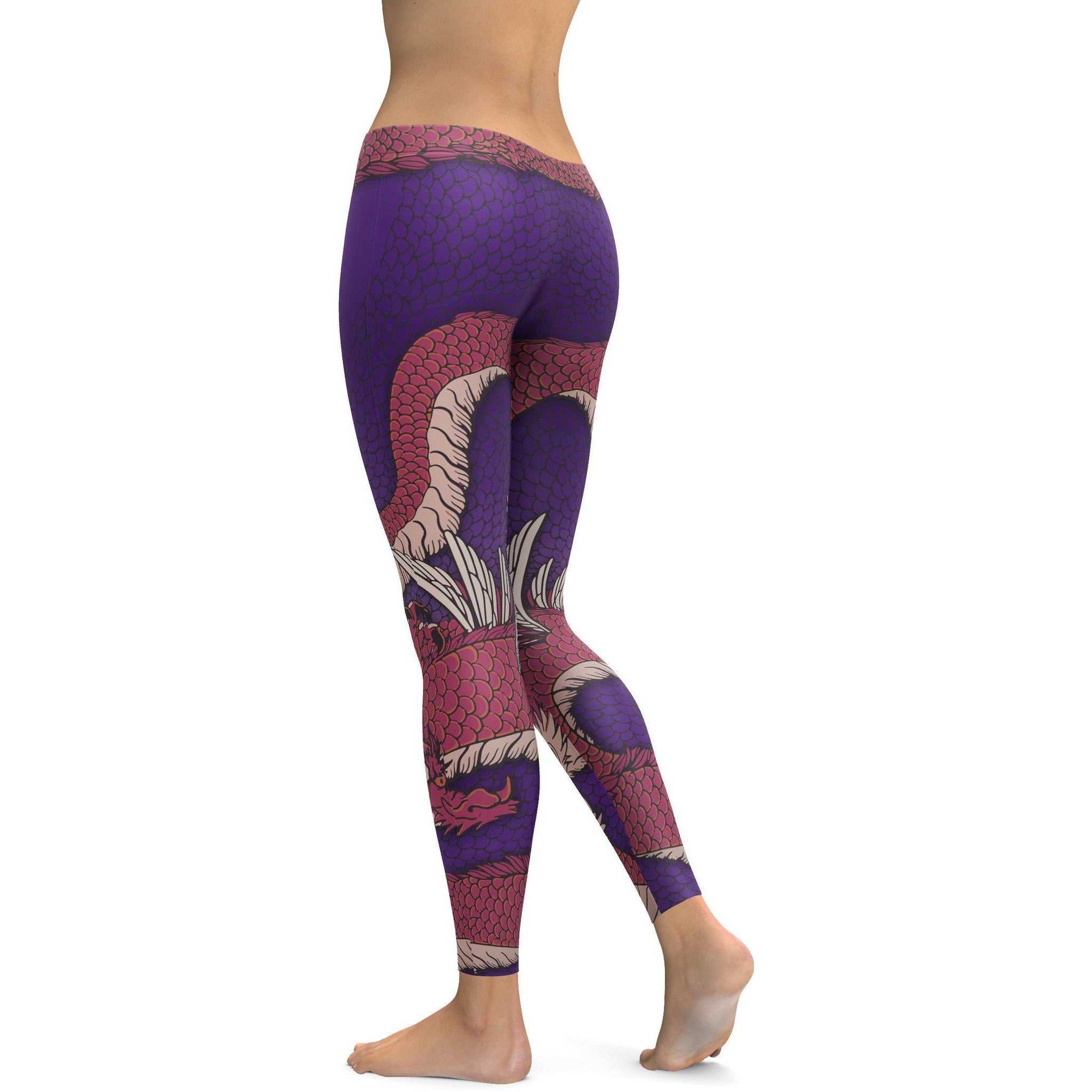 Women s Red Purple Dragon Leggings 4 Way Stretch Ultra Soft Cotton Color Purple Size XS S M L XL Gearbunch