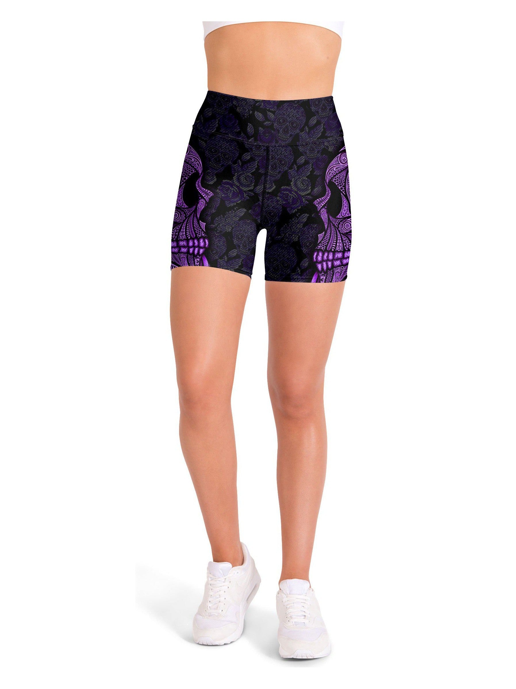 Purple Ornamental Skull Yoga Shorts Gearbunch