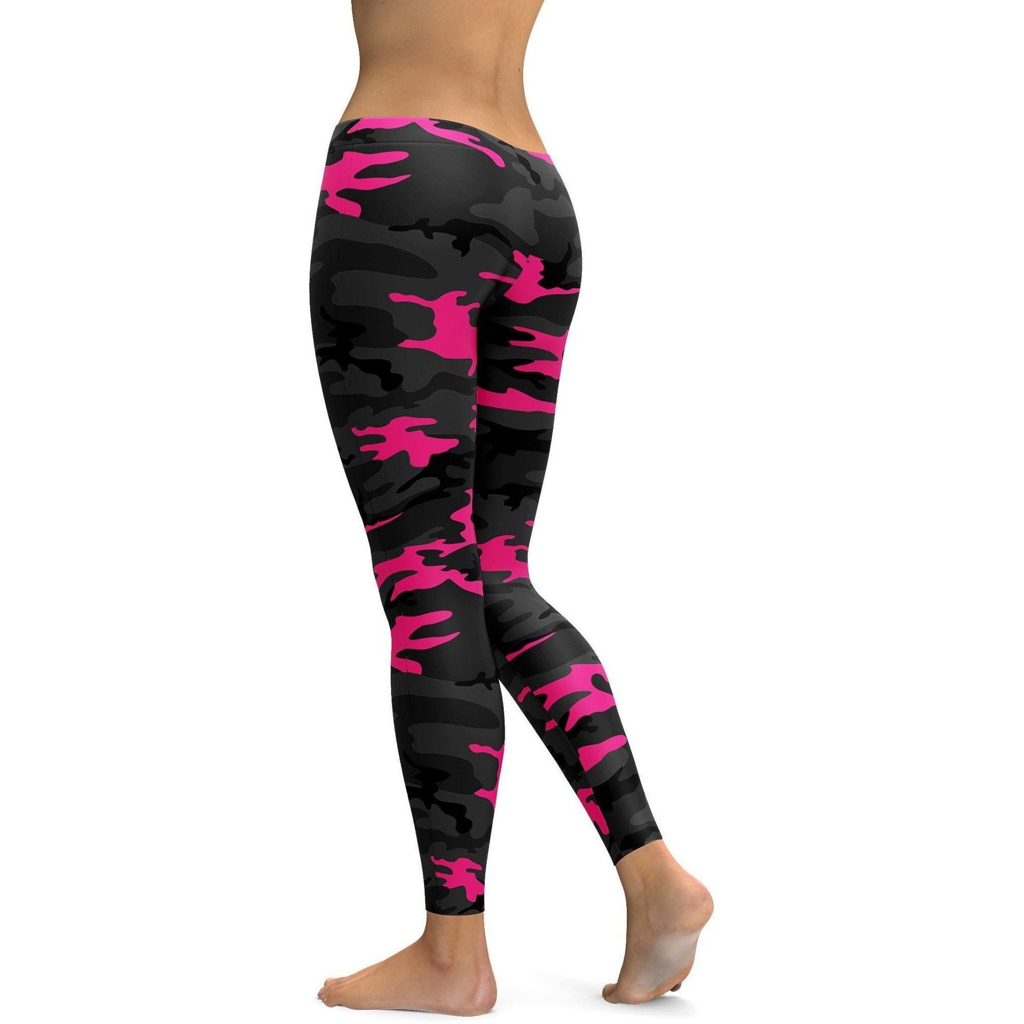 Womens Workout Yoga Dark Pink Camo Leggings Black/Pink/Grey
