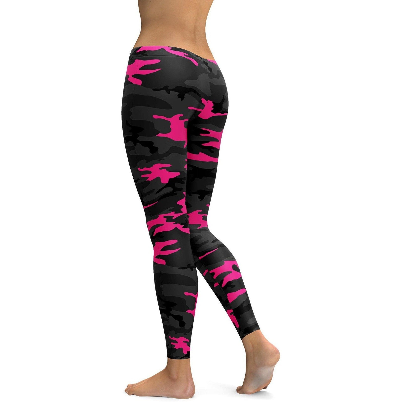 Womens Workout Yoga Dark Pink Camo Leggings Black/Pink/Grey | Gearbunch.com