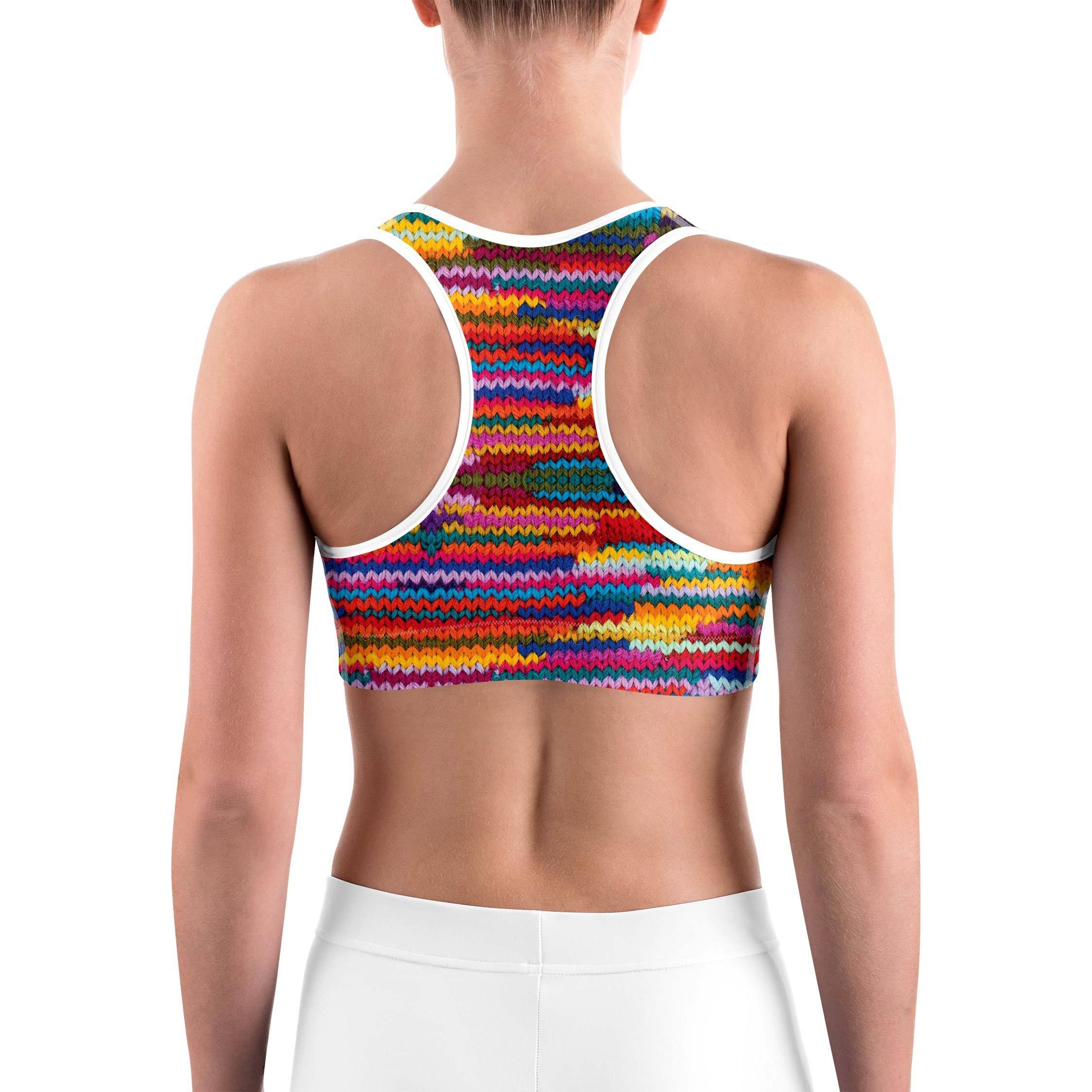 Colorful Knitted Pattern Sports bra - GearBunch Leggings / Yoga Pants