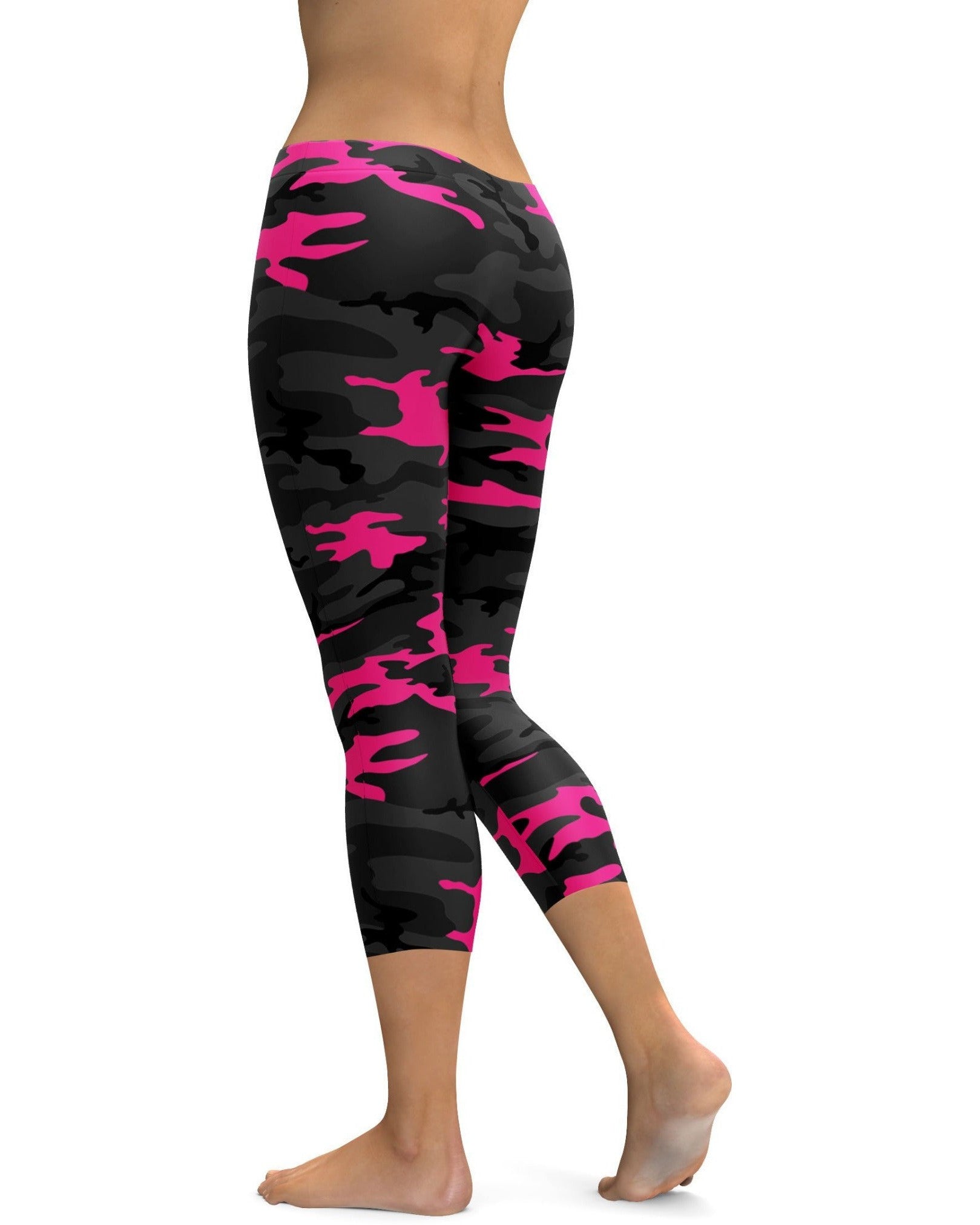 Womens Fashion Comfortable Dark Pink Camo Capris Leggings