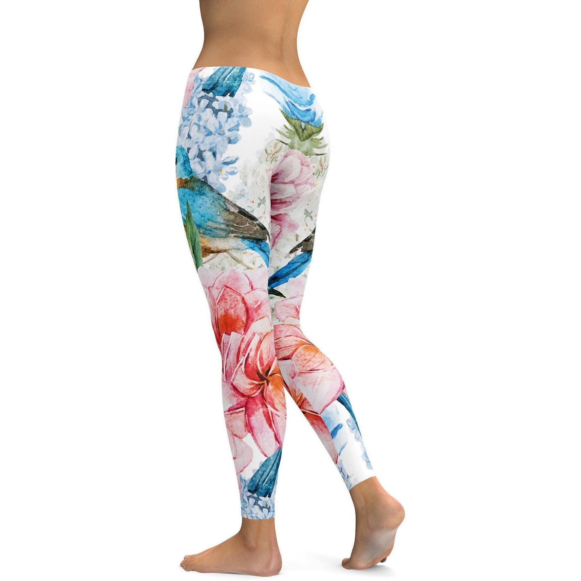 Watercolor Flowers and Birds Leggings | GearBunch