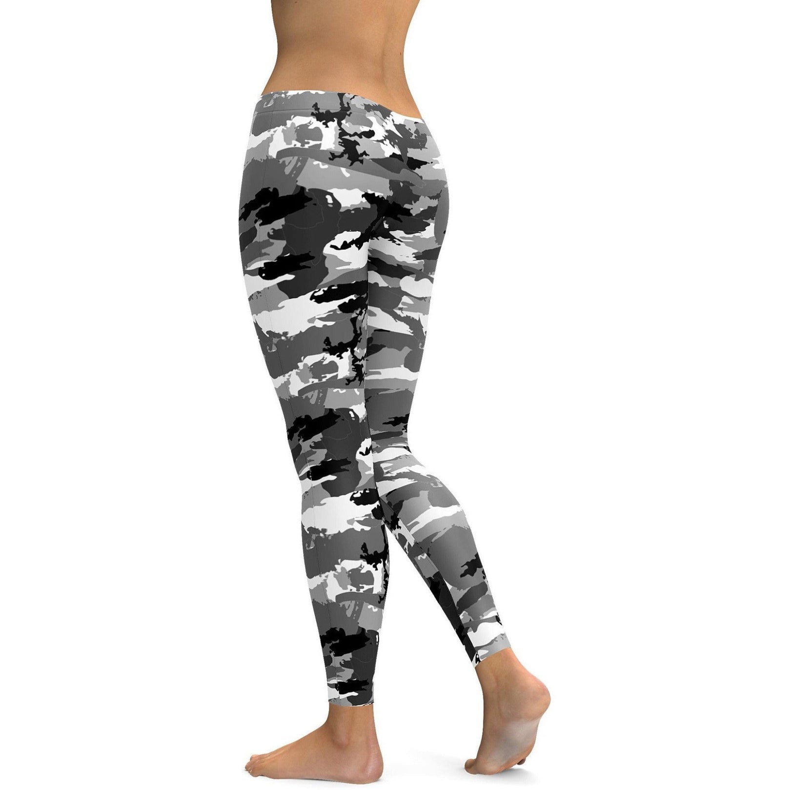 Womens Workout Yoga Black & White Camo Leggings Grey | Gearbunch.com