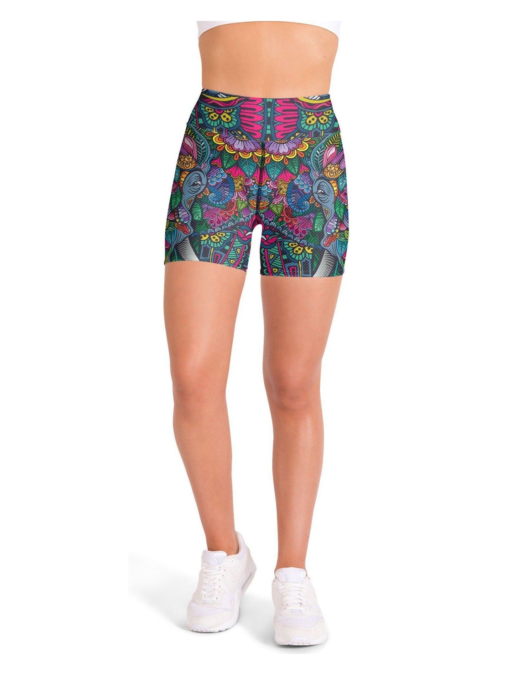 Colorful Elephant Yoga Shorts | Gearbunch