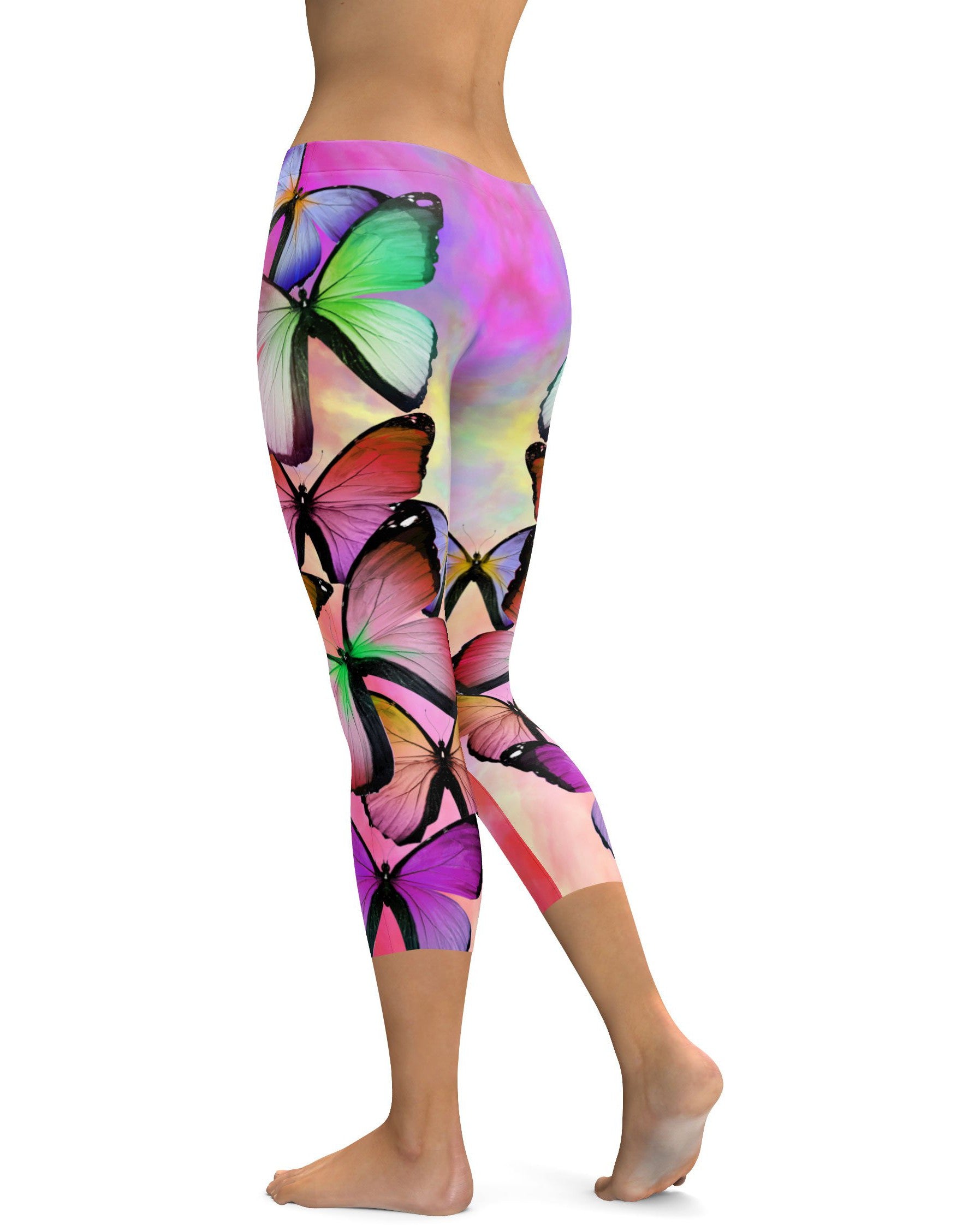 Colorful Butterflies Capris - GearBunch Leggings / Yoga Pants